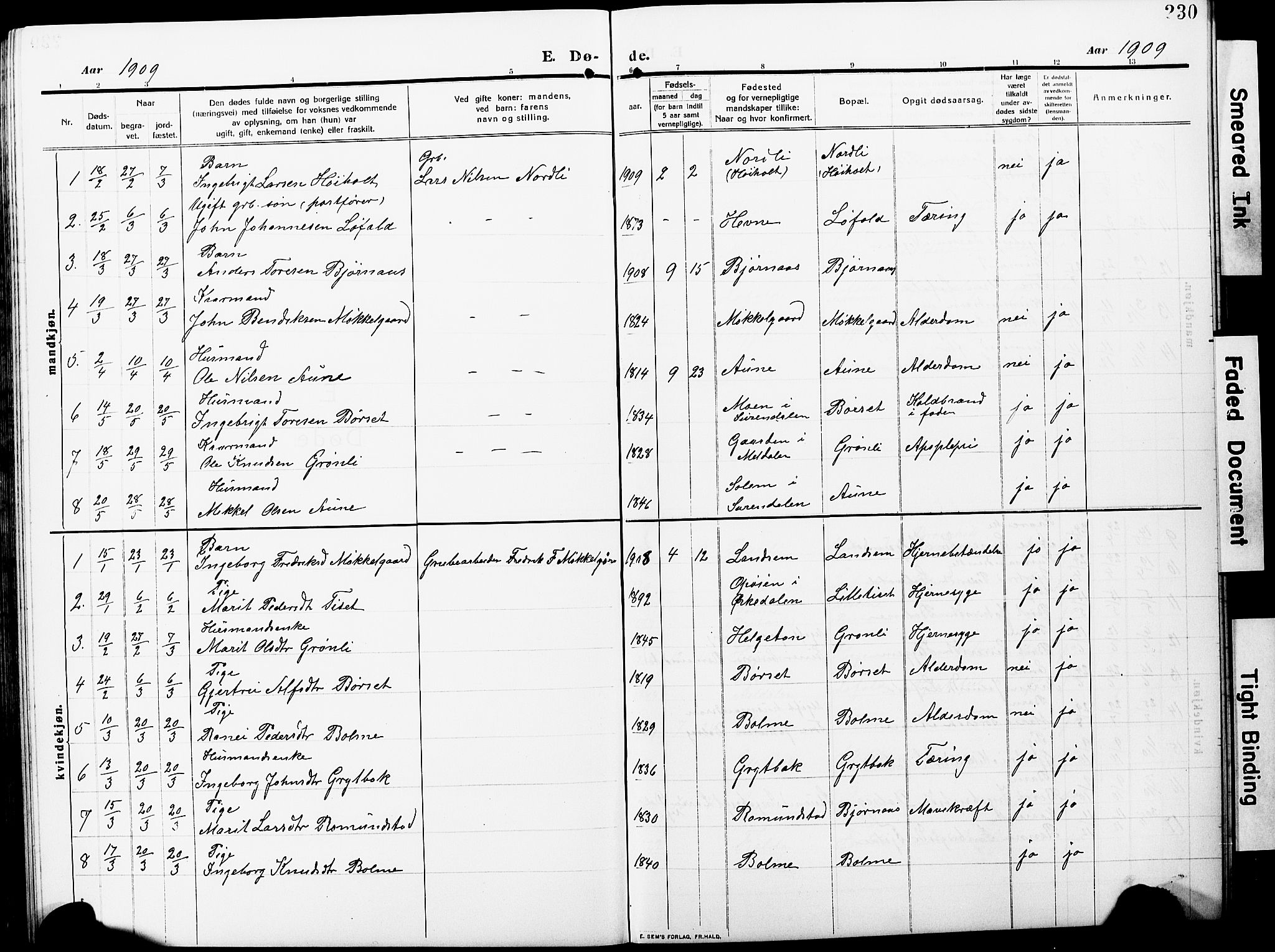 Ministerialprotokoller, klokkerbøker og fødselsregistre - Møre og Romsdal, AV/SAT-A-1454/598/L1079: Parish register (copy) no. 598C04, 1909-1927, p. 230