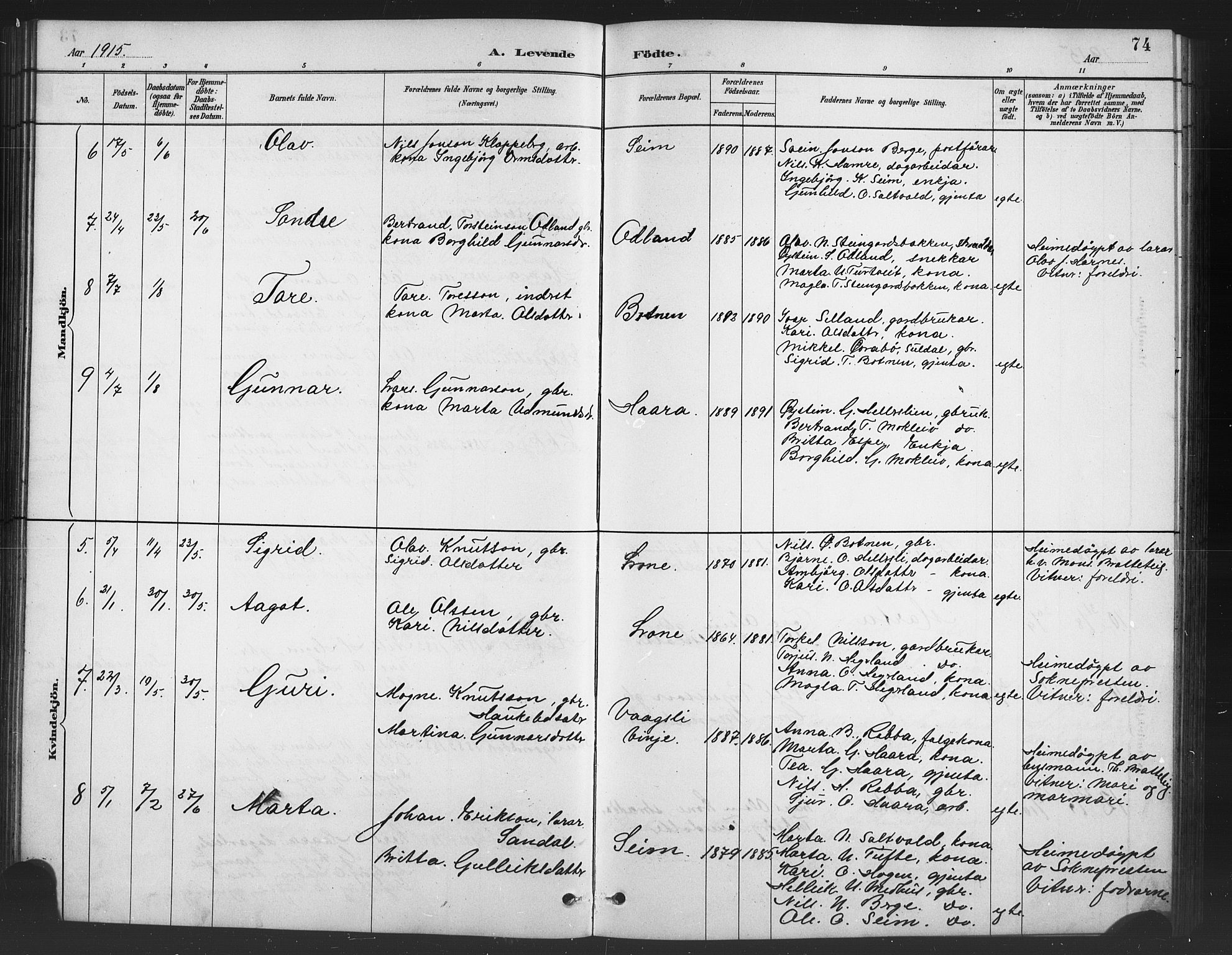 Røldal sokneprestembete, SAB/A-100247: Parish register (copy) no. A 3, 1887-1917, p. 74