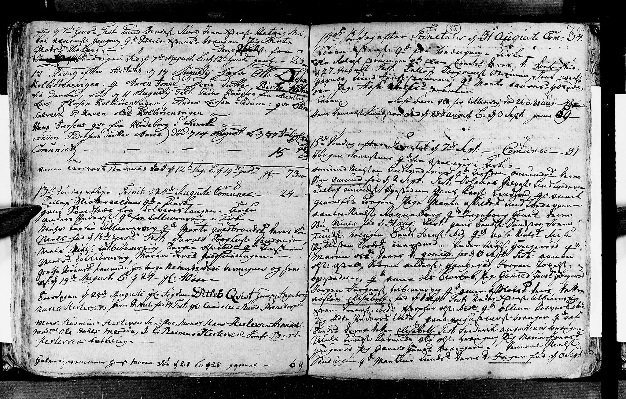 Øyestad sokneprestkontor, SAK/1111-0049/F/Fa/L0006: Parish register (official) no. A 6, 1758-1776, p. 85