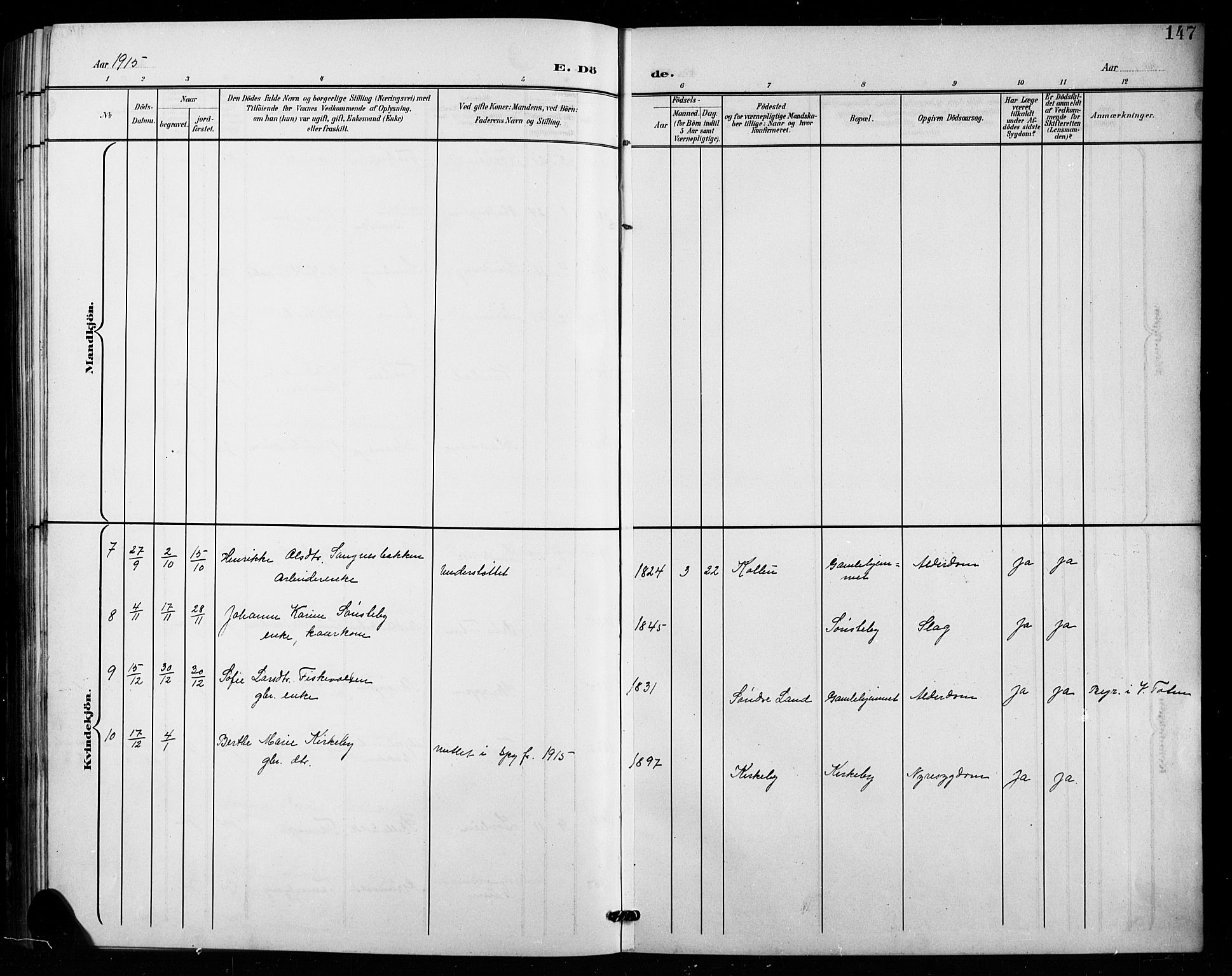 Vestre Toten prestekontor, SAH/PREST-108/H/Ha/Hab/L0016: Parish register (copy) no. 16, 1901-1915, p. 147