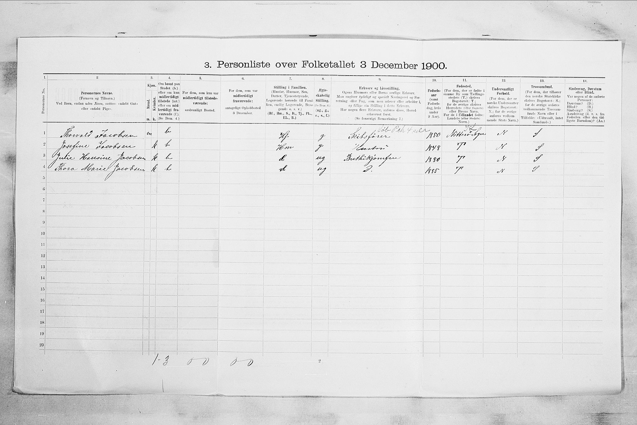 RA, 1900 census for Holmestrand, 1900, p. 167