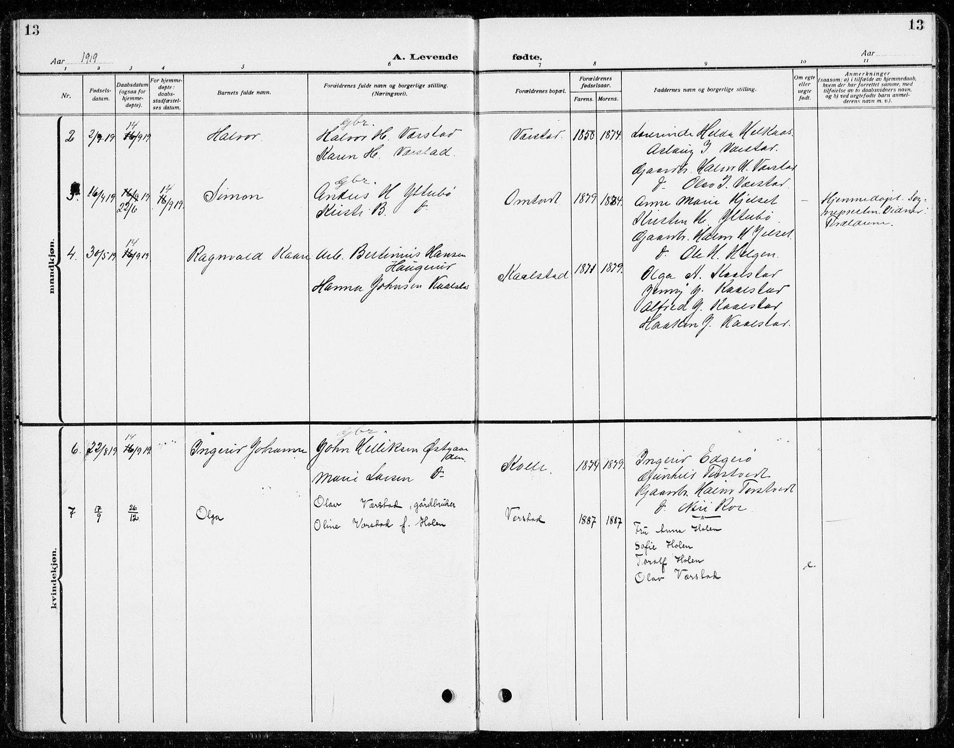 Holla kirkebøker, SAKO/A-272/G/Gb/L0003: Parish register (copy) no. II 3, 1914-1941, p. 13