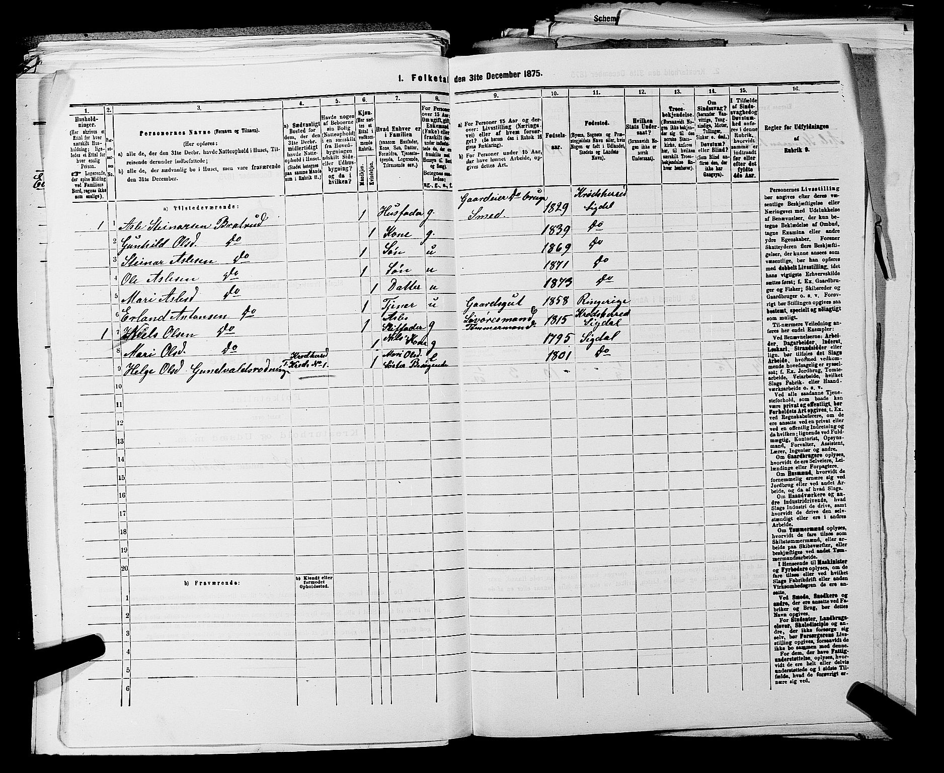 SAKO, 1875 census for 0621P Sigdal, 1875, p. 1741