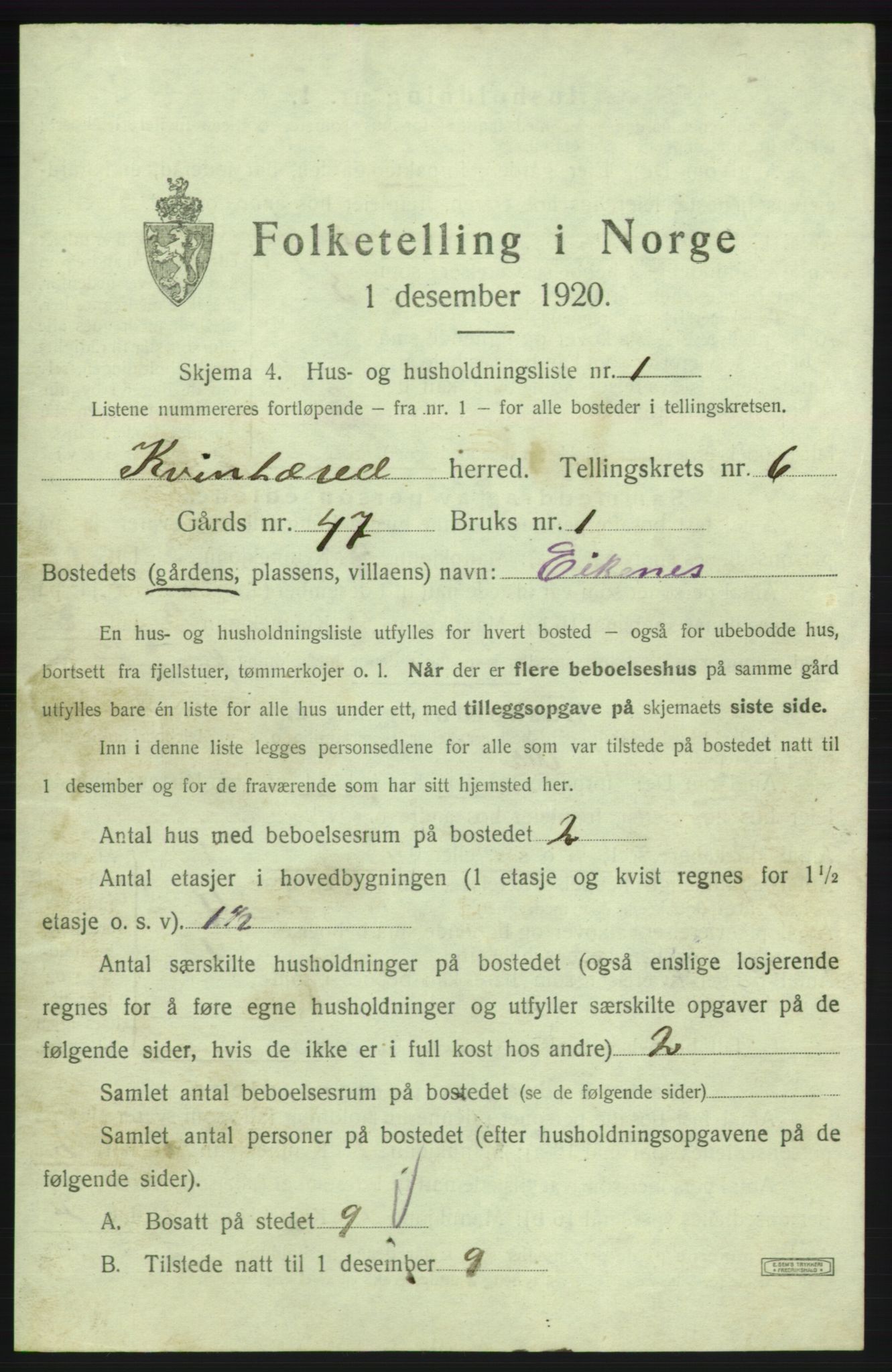 SAB, 1920 census for Kvinnherad, 1920, p. 891