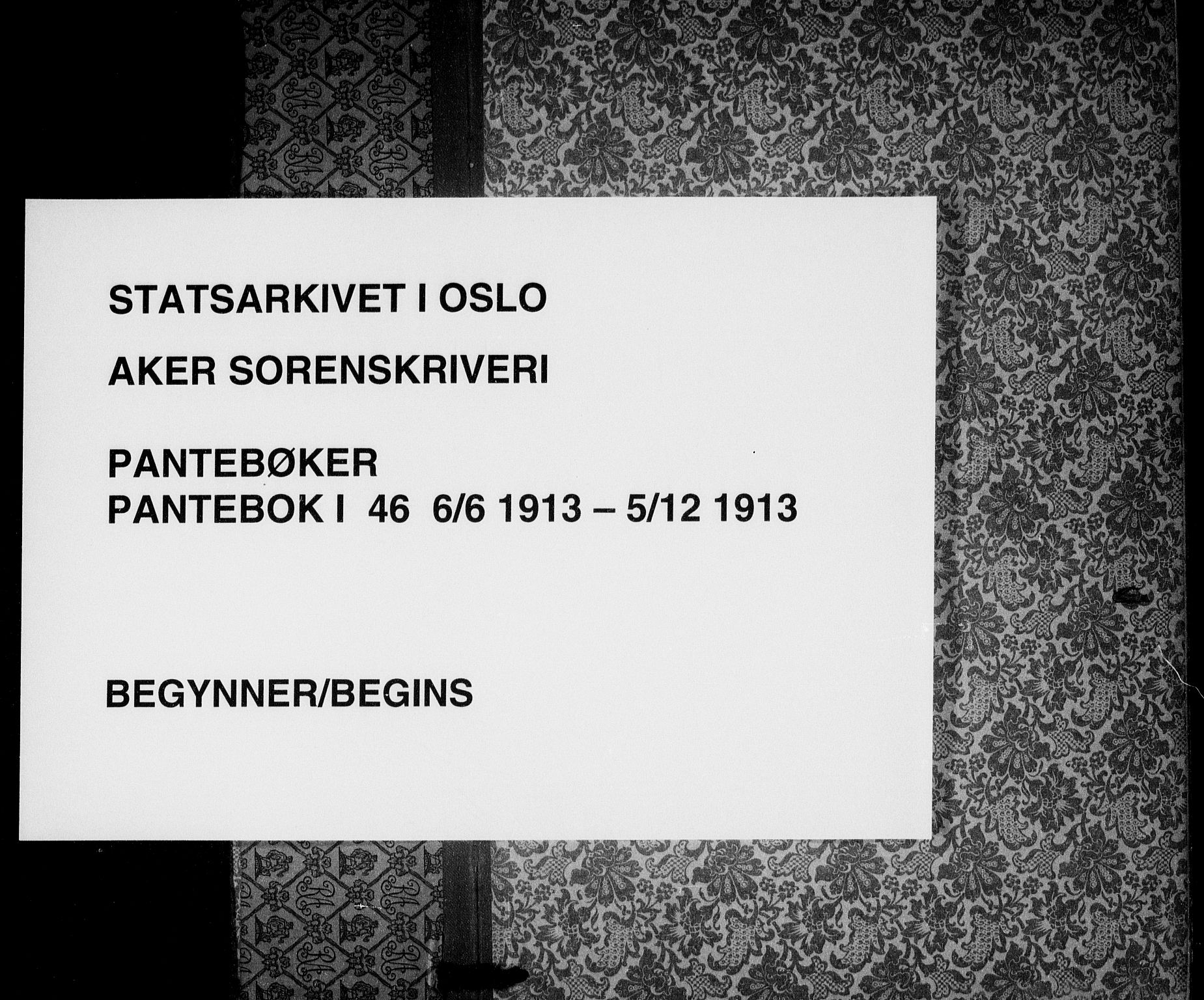 Aker sorenskriveri, SAO/A-10895/G/Gb/Gba/L0046: Mortgage book no. I 46, 1913-1913
