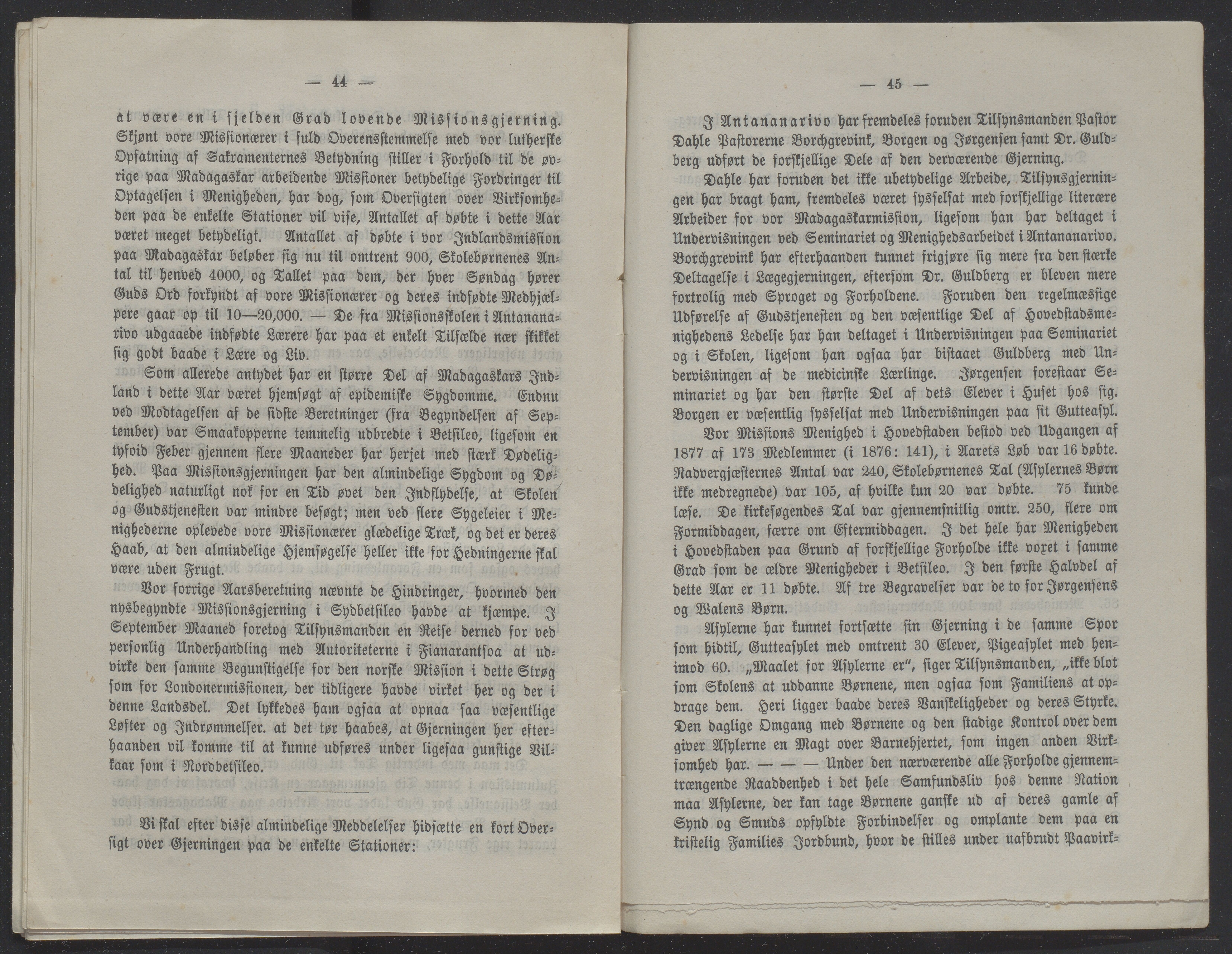 Det Norske Misjonsselskap - hovedadministrasjonen, VID/MA-A-1045/D/Db/Dba/L0338/0006: Beretninger, Bøker, Skrifter o.l   / Årsberetninger 36. , 1878, p. 44-45