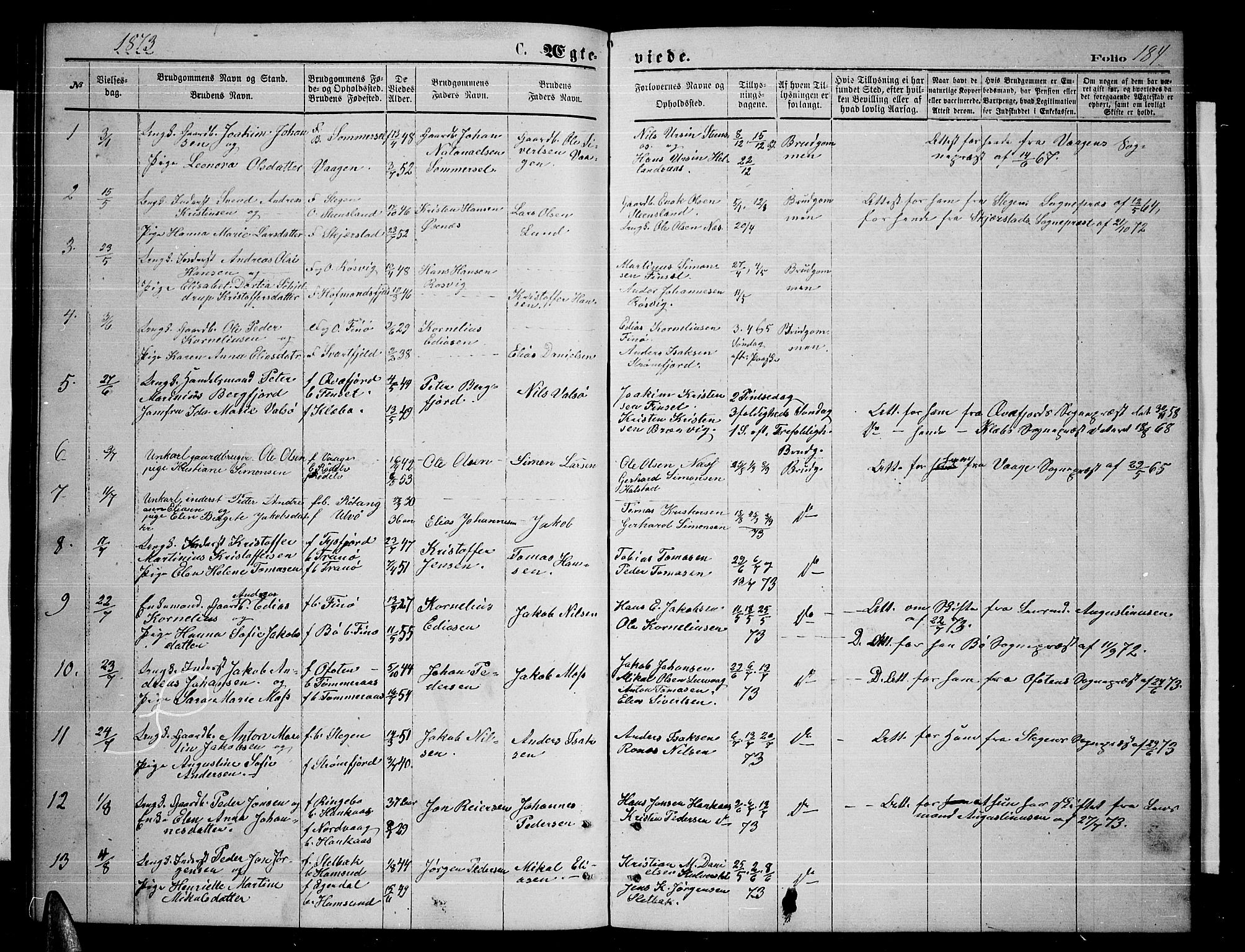 Ministerialprotokoller, klokkerbøker og fødselsregistre - Nordland, SAT/A-1459/859/L0858: Parish register (copy) no. 859C04, 1873-1886, p. 184