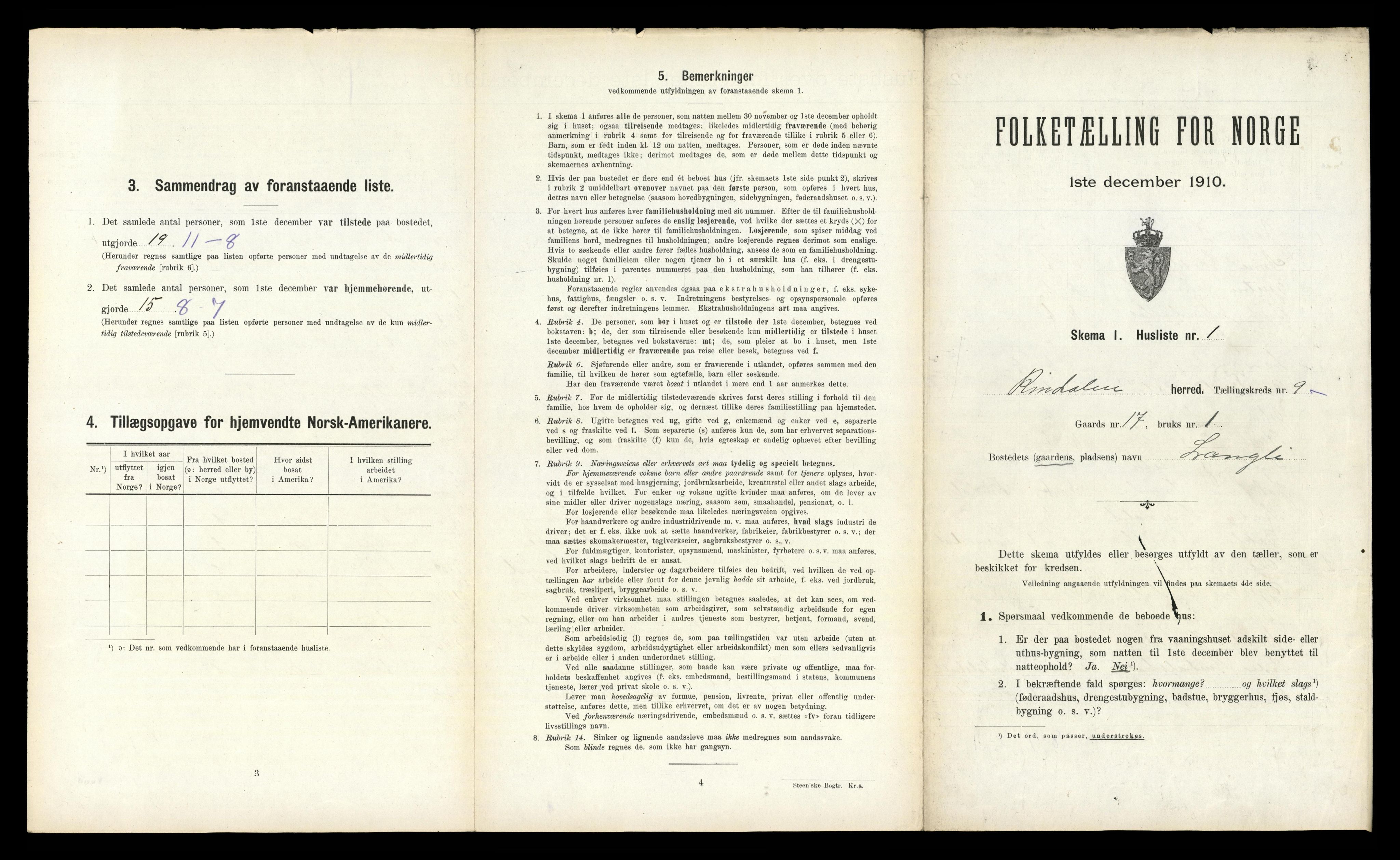 RA, 1910 census for Rindal, 1910, p. 751