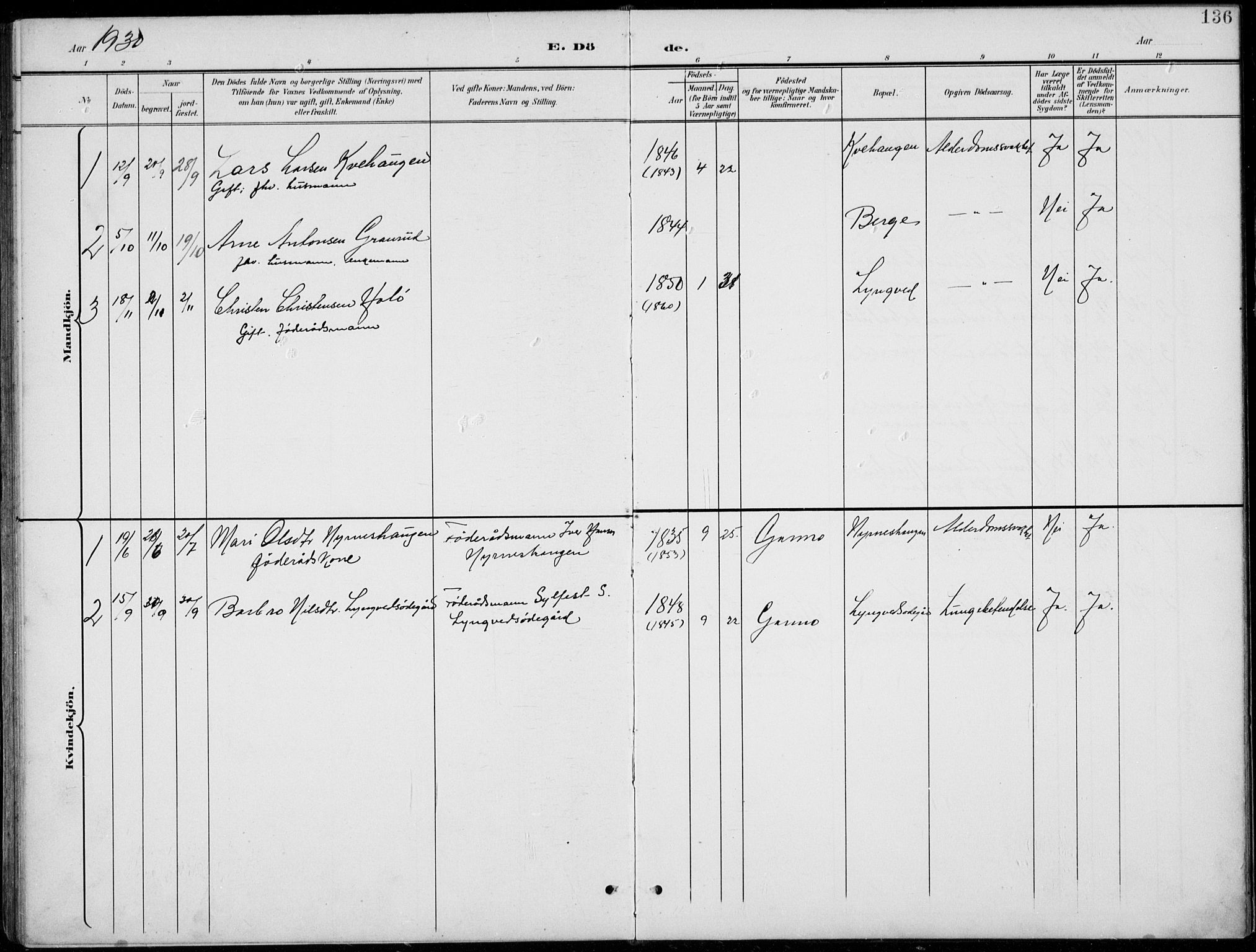 Lom prestekontor, SAH/PREST-070/L/L0006: Parish register (copy) no. 6, 1901-1939, p. 136