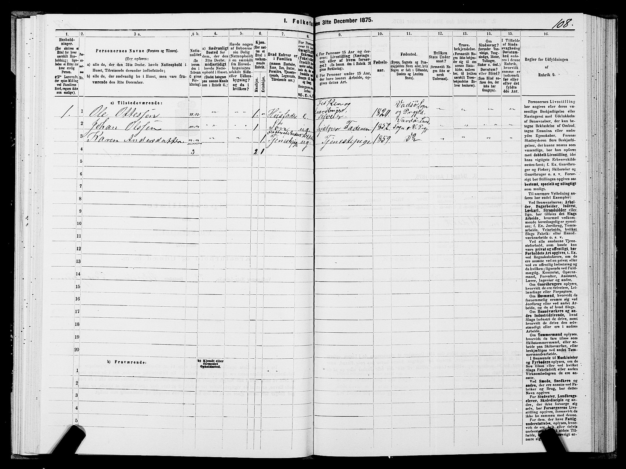 SATØ, 1875 census for 2028L Vardø/Vardø, 1875, p. 1108