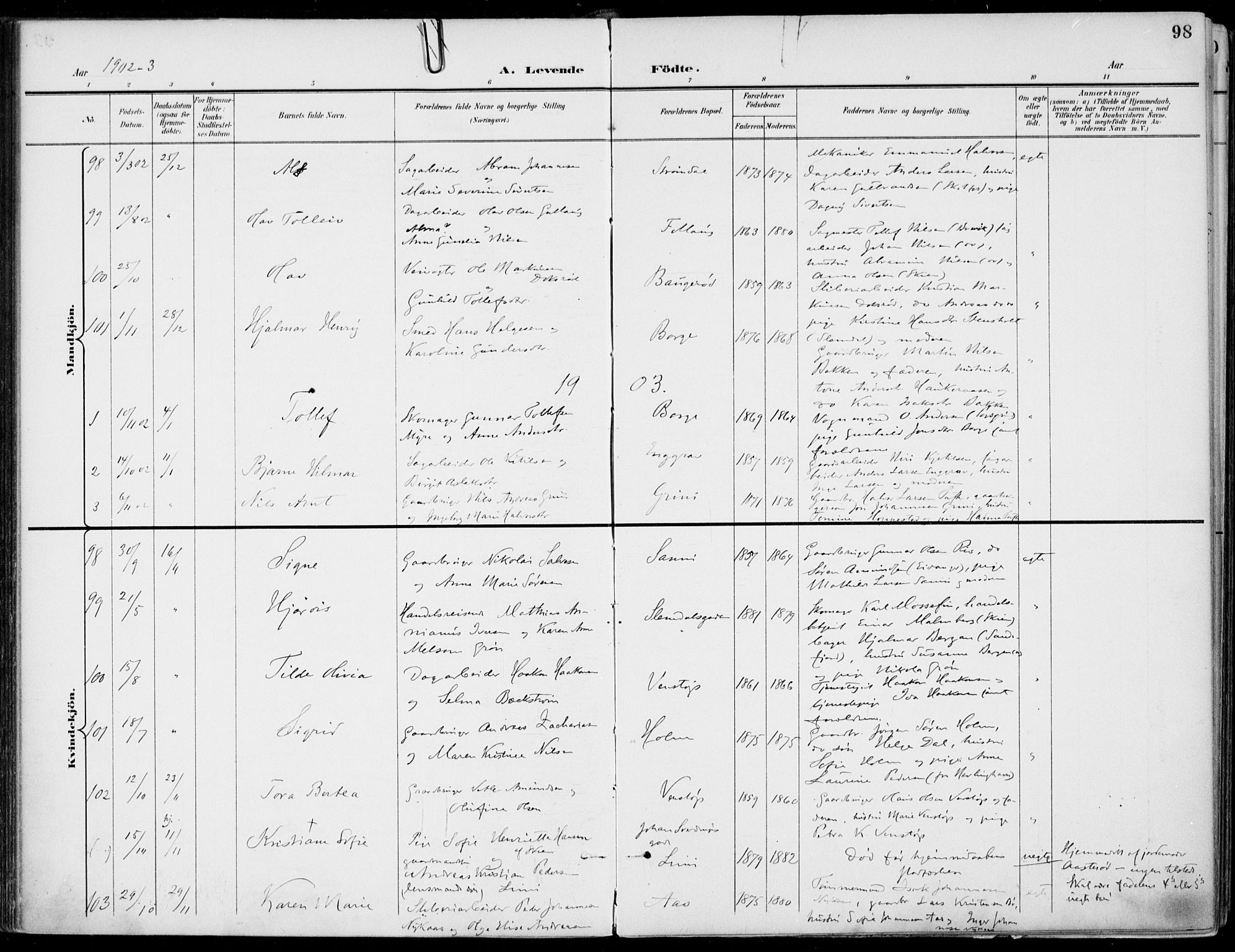 Gjerpen kirkebøker, AV/SAKO-A-265/F/Fa/L0011: Parish register (official) no. I 11, 1896-1904, p. 98