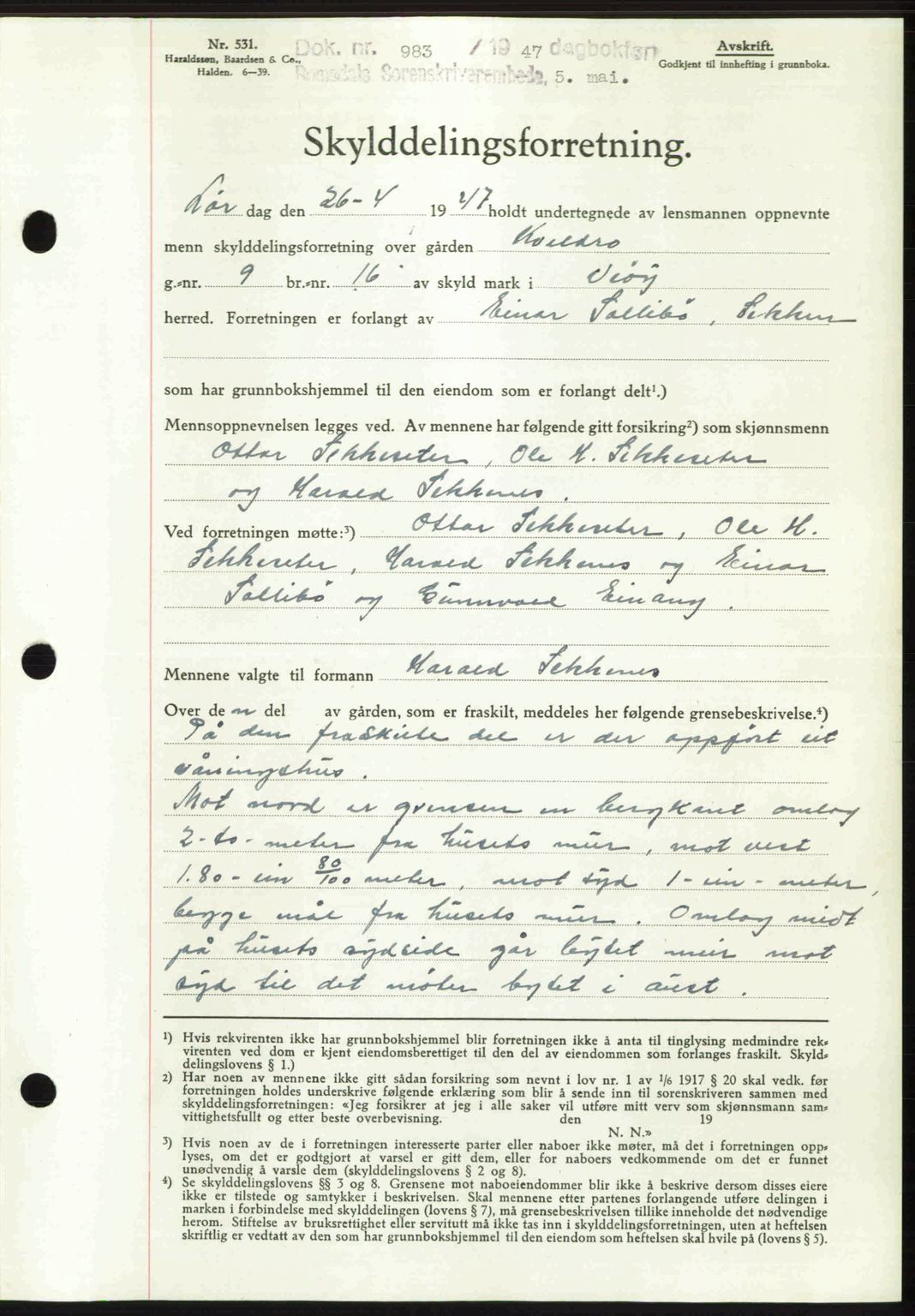 Romsdal sorenskriveri, SAT/A-4149/1/2/2C: Mortgage book no. A22, 1947-1947, Diary no: : 983/1947