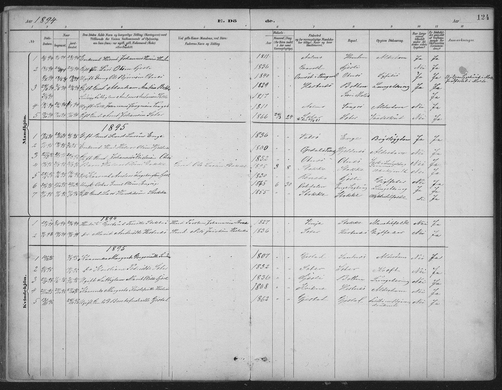 Ministerialprotokoller, klokkerbøker og fødselsregistre - Møre og Romsdal, AV/SAT-A-1454/580/L0925: Parish register (official) no. 580A02, 1888-1913, p. 124