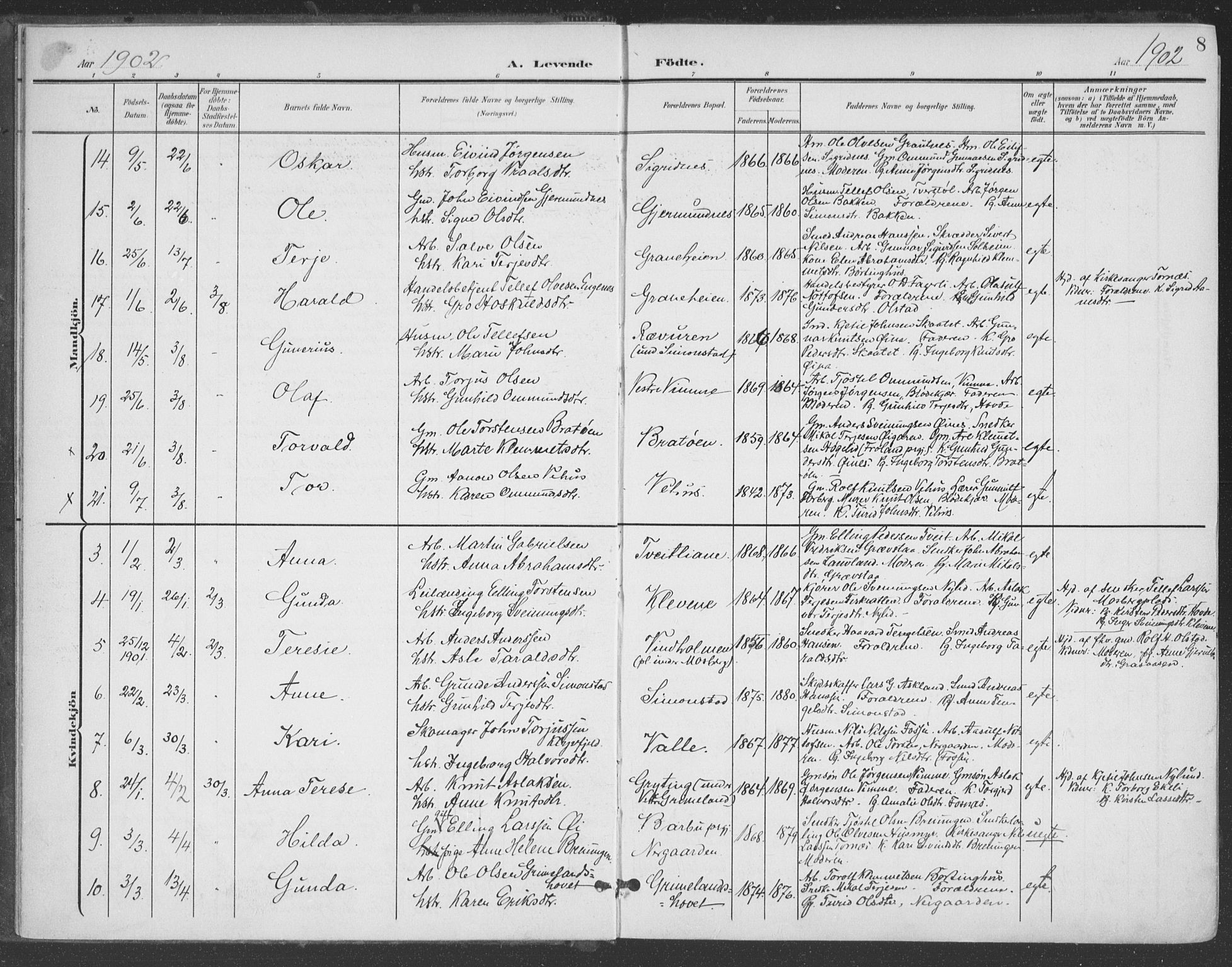 Åmli sokneprestkontor, SAK/1111-0050/F/Fa/Fac/L0012: Parish register (official) no. A 12, 1900-1914, p. 8