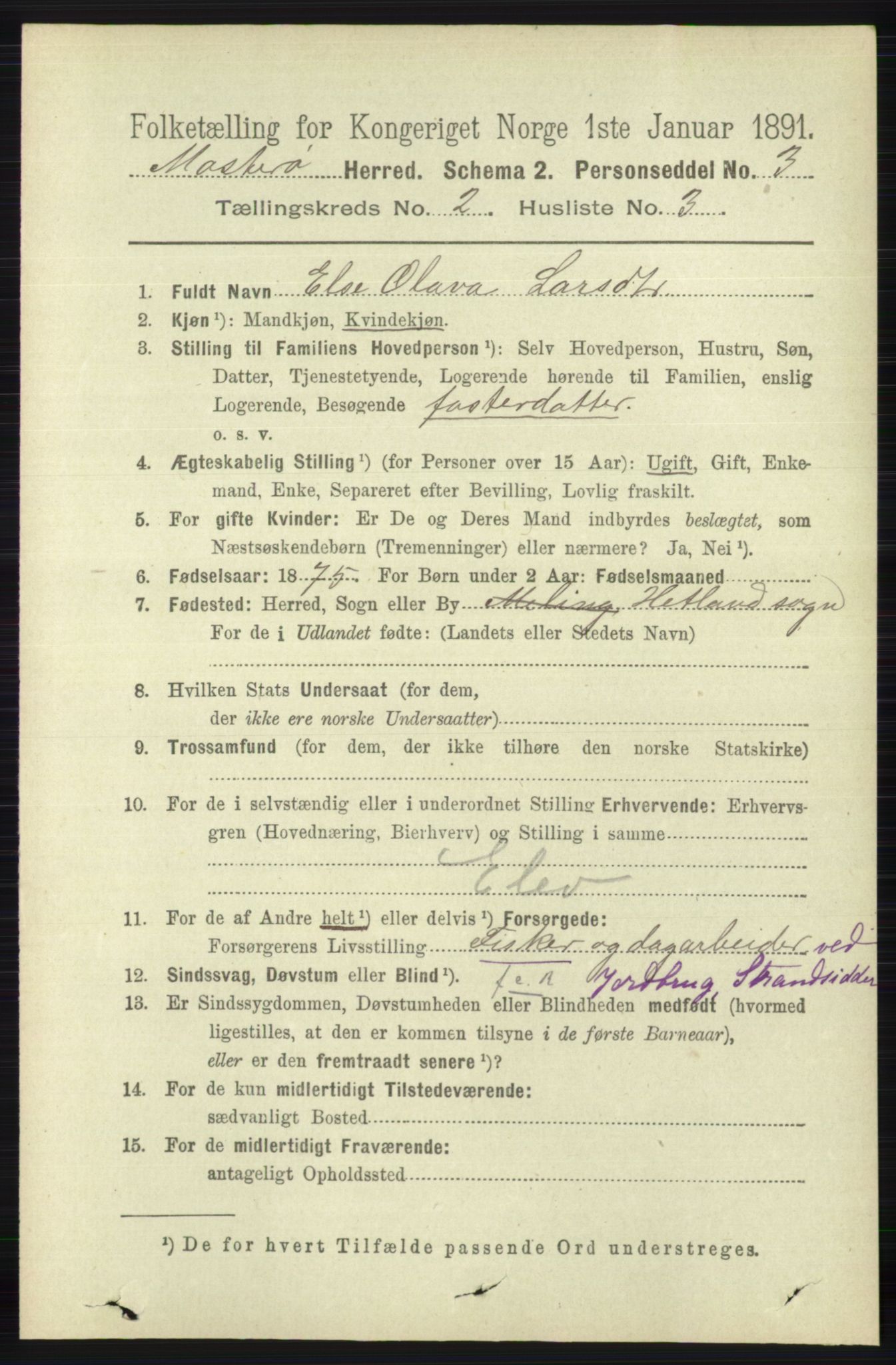 RA, 1891 census for 1143 Mosterøy, 1891, p. 640