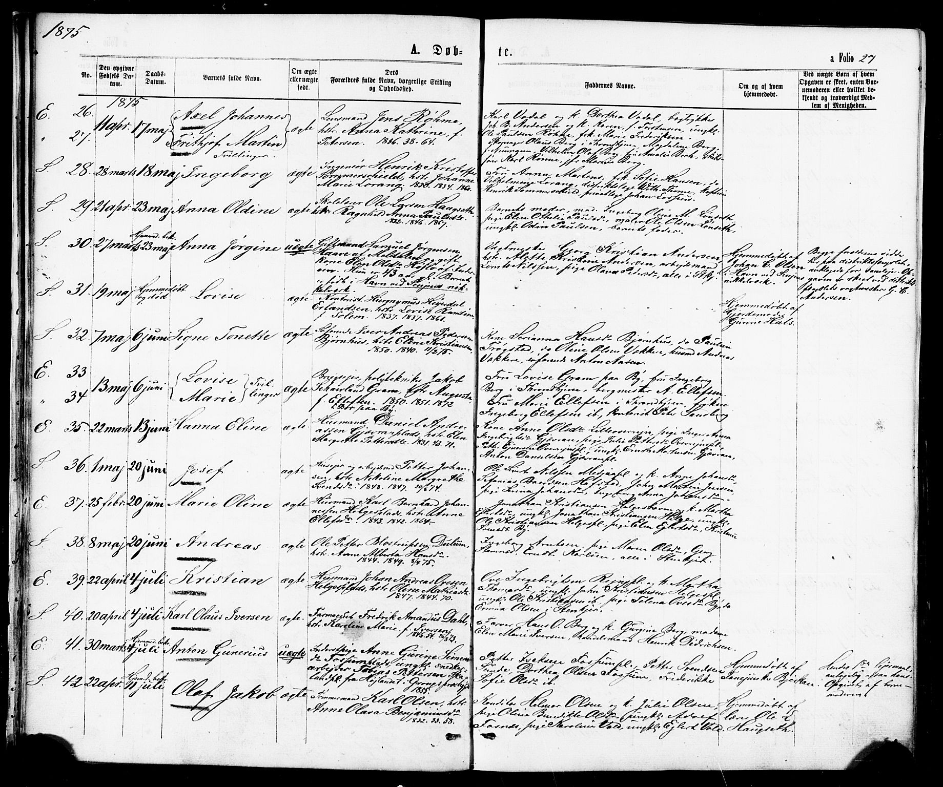 Ministerialprotokoller, klokkerbøker og fødselsregistre - Nord-Trøndelag, SAT/A-1458/739/L0370: Parish register (official) no. 739A02, 1868-1881, p. 27