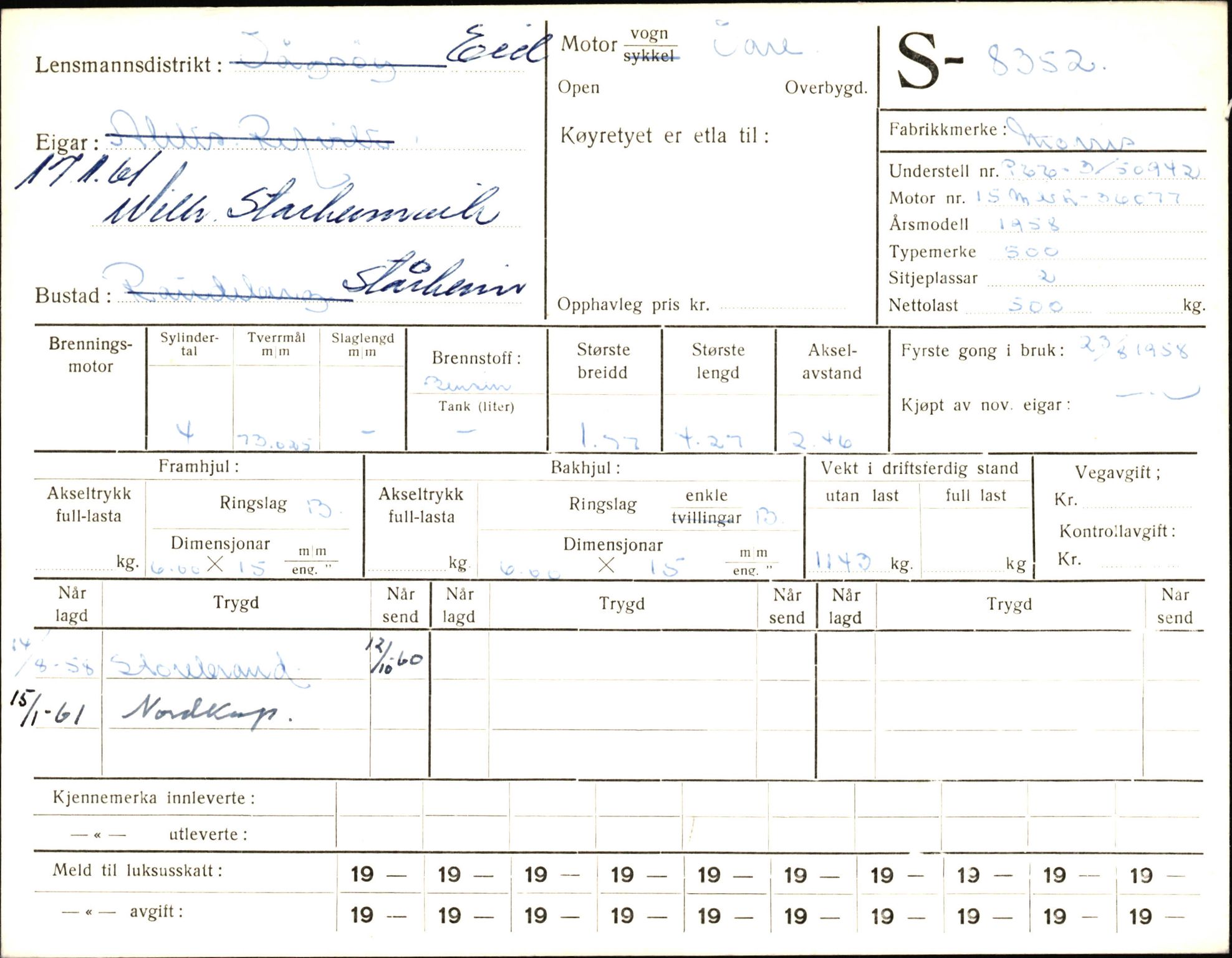 Statens vegvesen, Sogn og Fjordane vegkontor, AV/SAB-A-5301/4/F/L0006: Registerkort utmeldte Fjordane S8300-9500, 1930-1961, p. 78