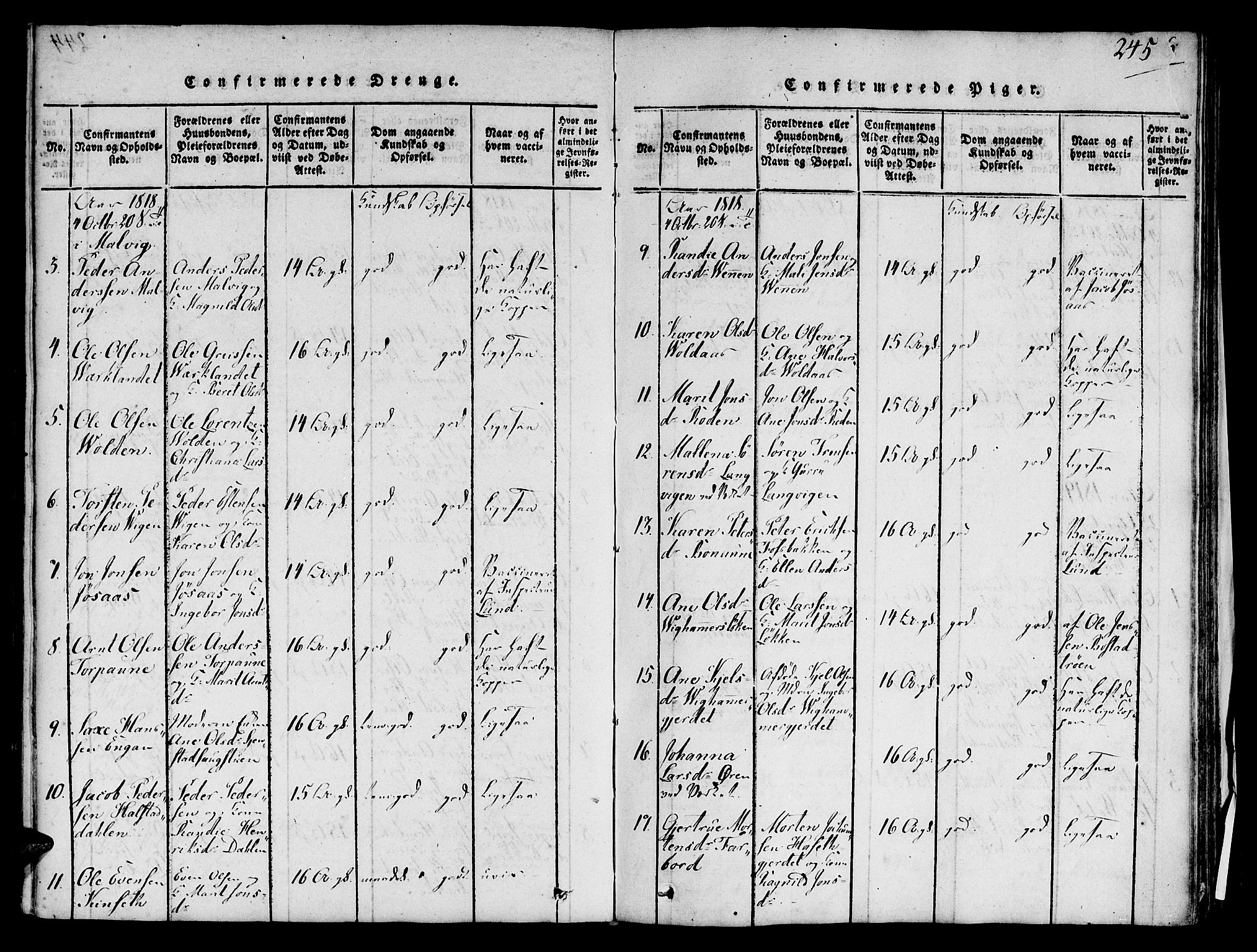 Ministerialprotokoller, klokkerbøker og fødselsregistre - Sør-Trøndelag, SAT/A-1456/606/L0283: Parish register (official) no. 606A03 /1, 1818-1823, p. 245