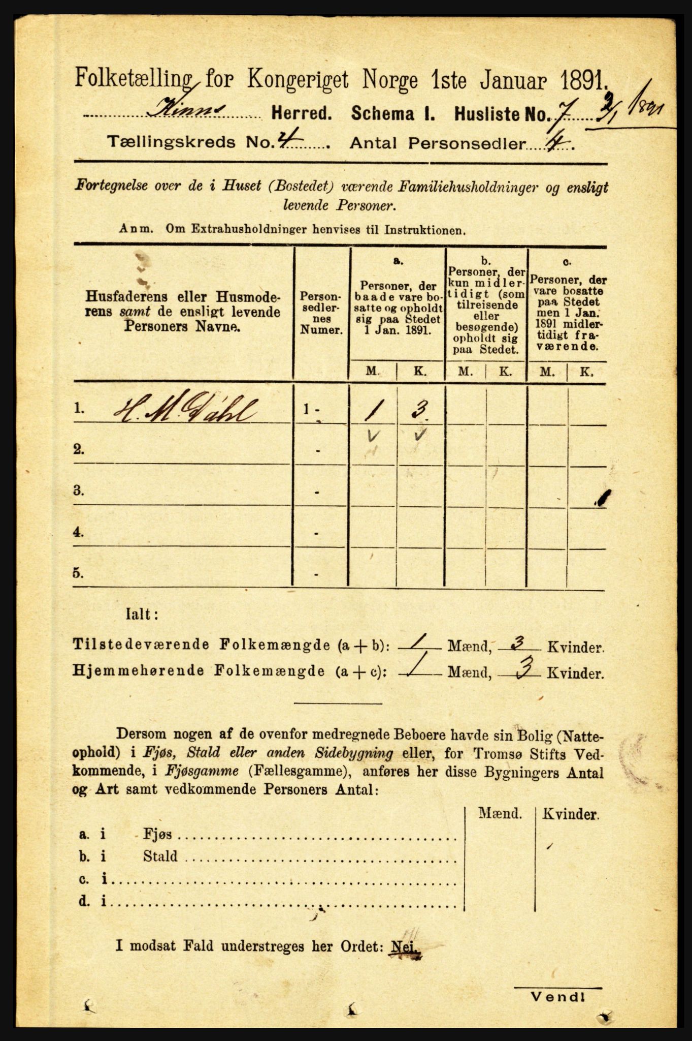 RA, 1891 census for 1437 Kinn, 1891, p. 1262