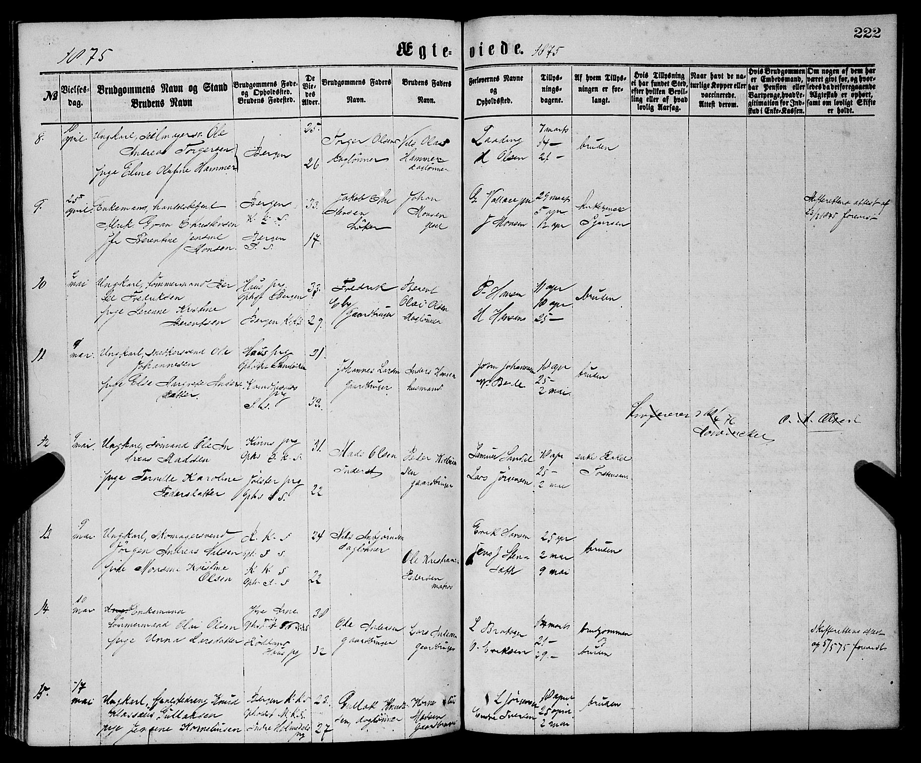 Sandviken Sokneprestembete, AV/SAB-A-77601/H/Ha/L0001: Parish register (official) no. A 1, 1867-1877, p. 222