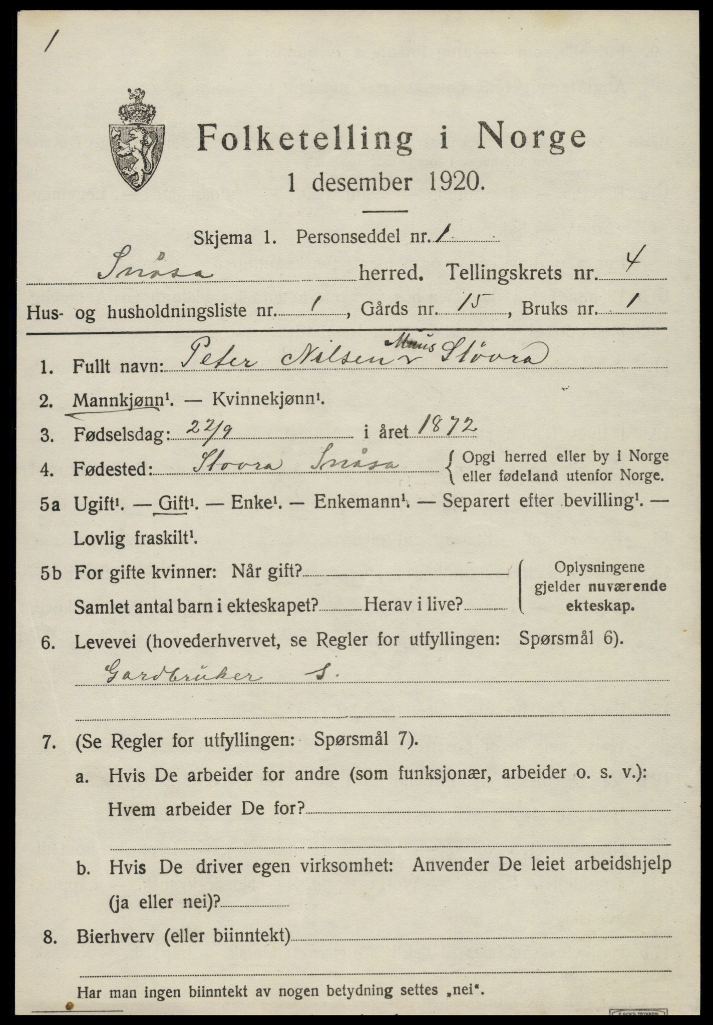 SAT, 1920 census for Snåsa, 1920, p. 1956