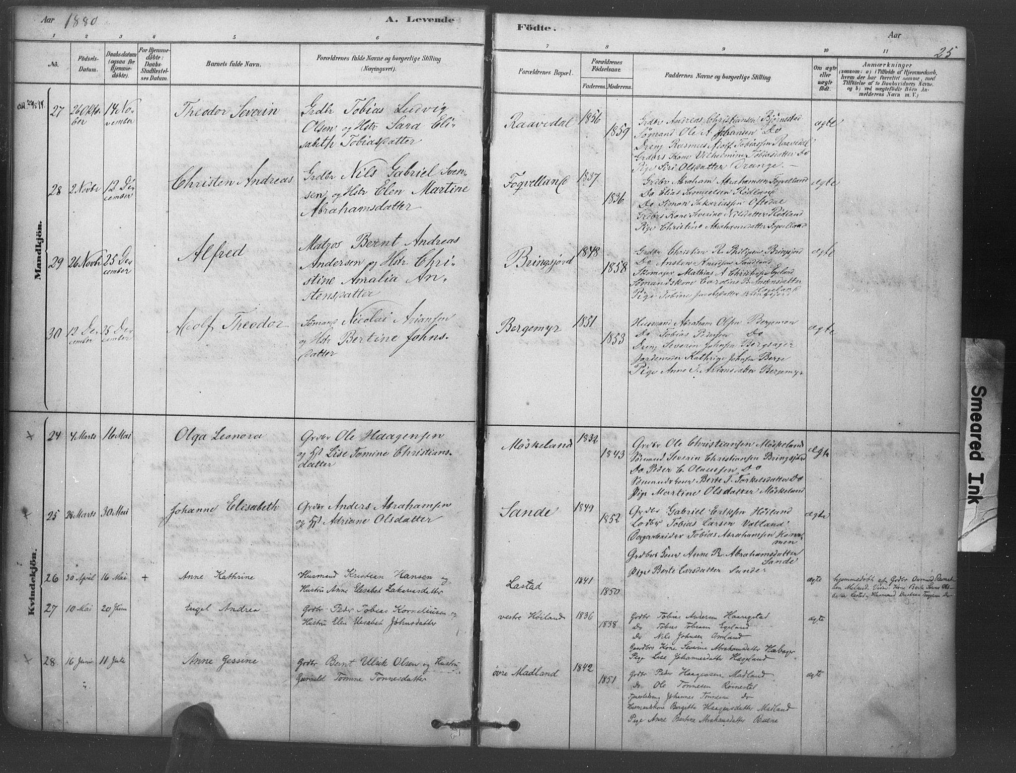 Lyngdal sokneprestkontor, AV/SAK-1111-0029/F/Fa/Fac/L0011: Parish register (official) no. A 11, 1878-1893, p. 25