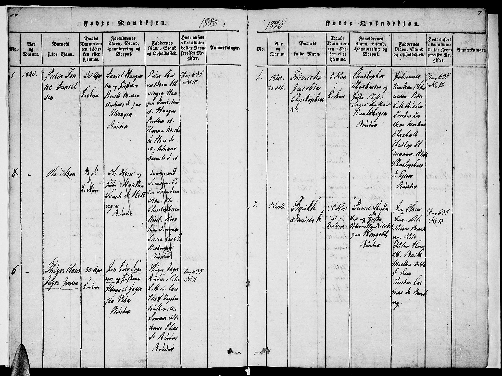 Ministerialprotokoller, klokkerbøker og fødselsregistre - Nordland, AV/SAT-A-1459/816/L0239: Parish register (official) no. 816A05, 1820-1845, p. 6-7