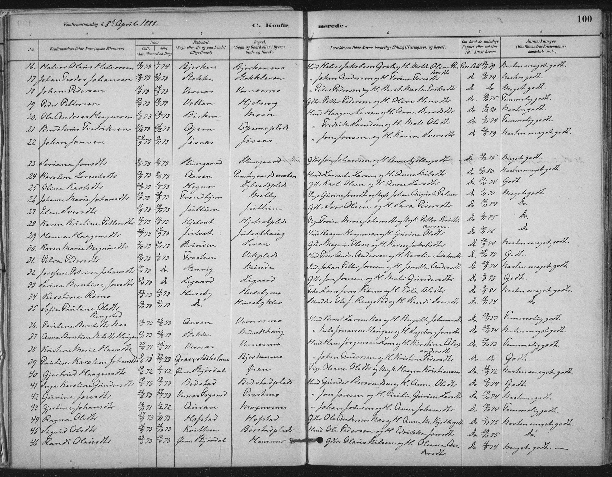 Ministerialprotokoller, klokkerbøker og fødselsregistre - Nord-Trøndelag, SAT/A-1458/710/L0095: Parish register (official) no. 710A01, 1880-1914, p. 100