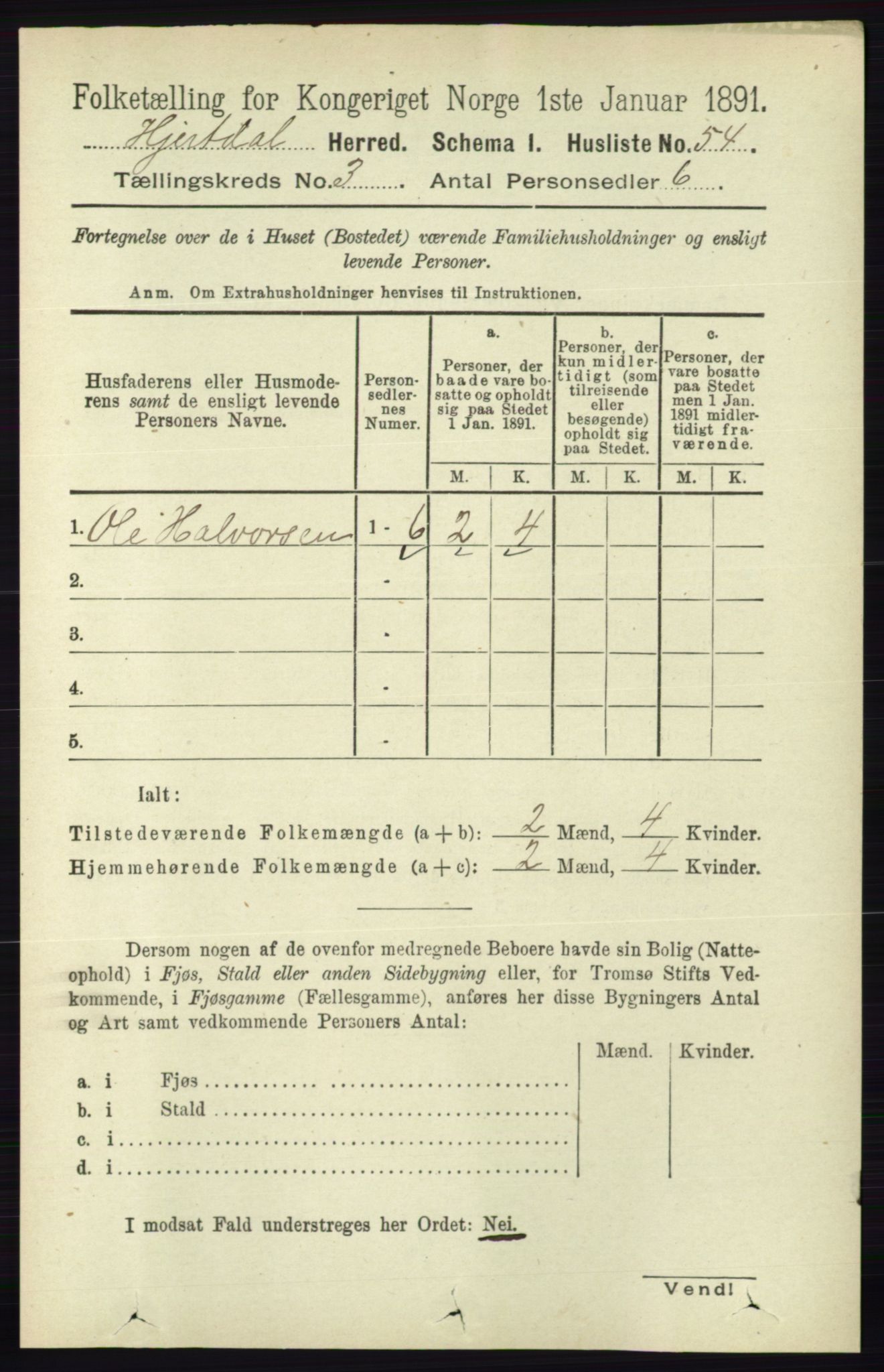 RA, 1891 census for 0827 Hjartdal, 1891, p. 1039