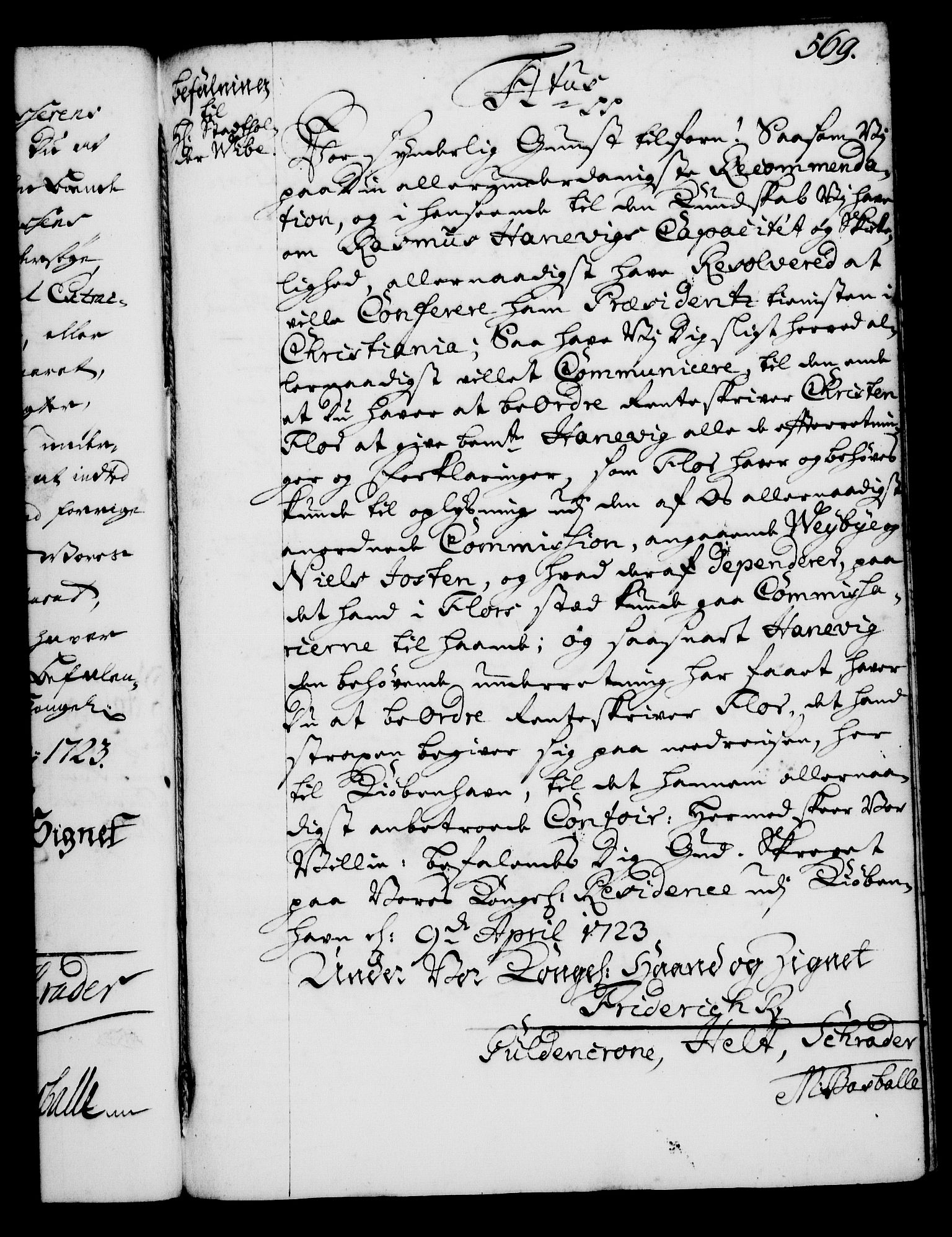 Rentekammeret, Kammerkanselliet, RA/EA-3111/G/Gg/Gga/L0001: Norsk ekspedisjonsprotokoll med register (merket RK 53.1), 1720-1723, p. 569