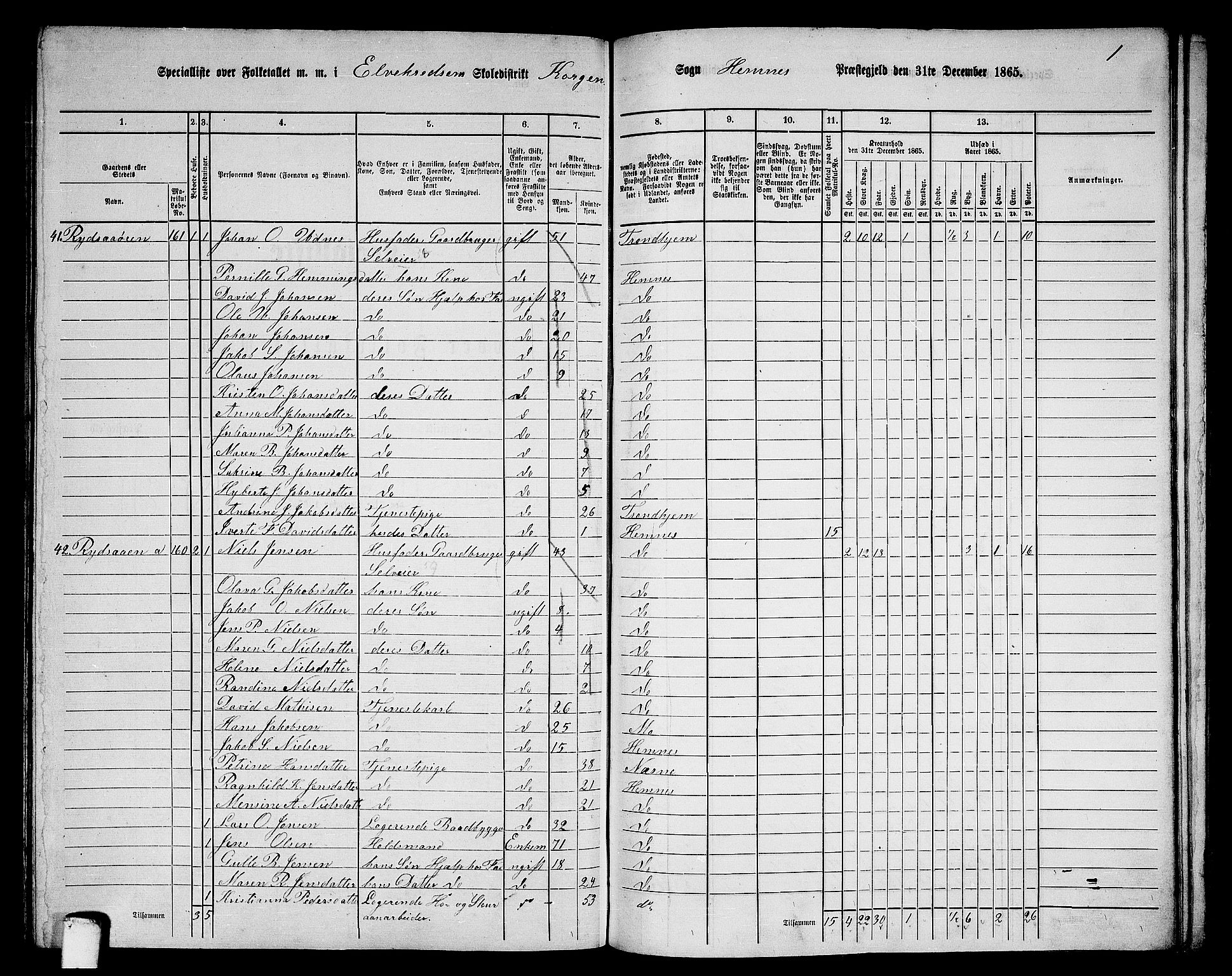 RA, 1865 census for Hemnes, 1865, p. 97