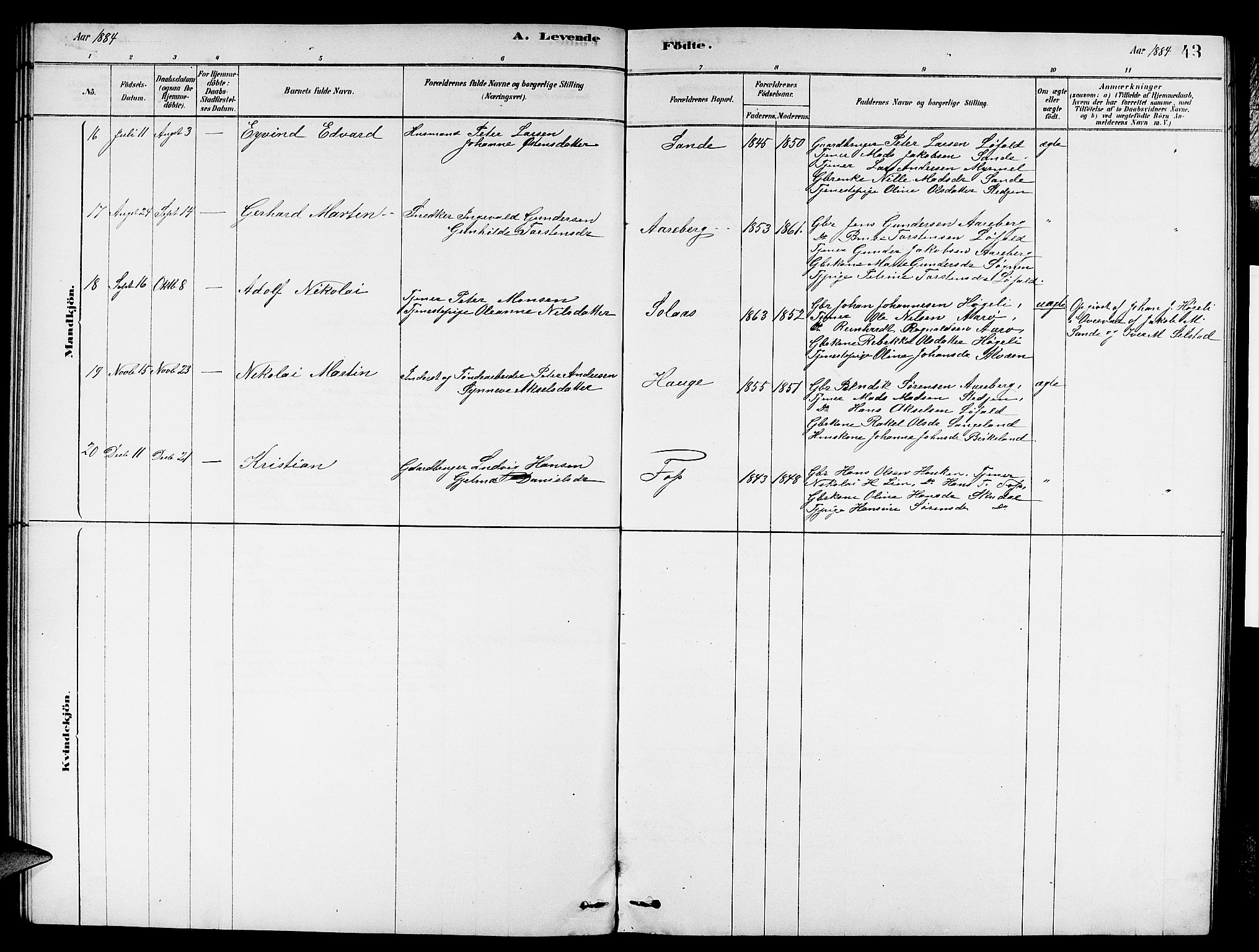 Gaular sokneprestembete, AV/SAB-A-80001/H/Hab: Parish register (copy) no. A 3, 1878-1888, p. 43