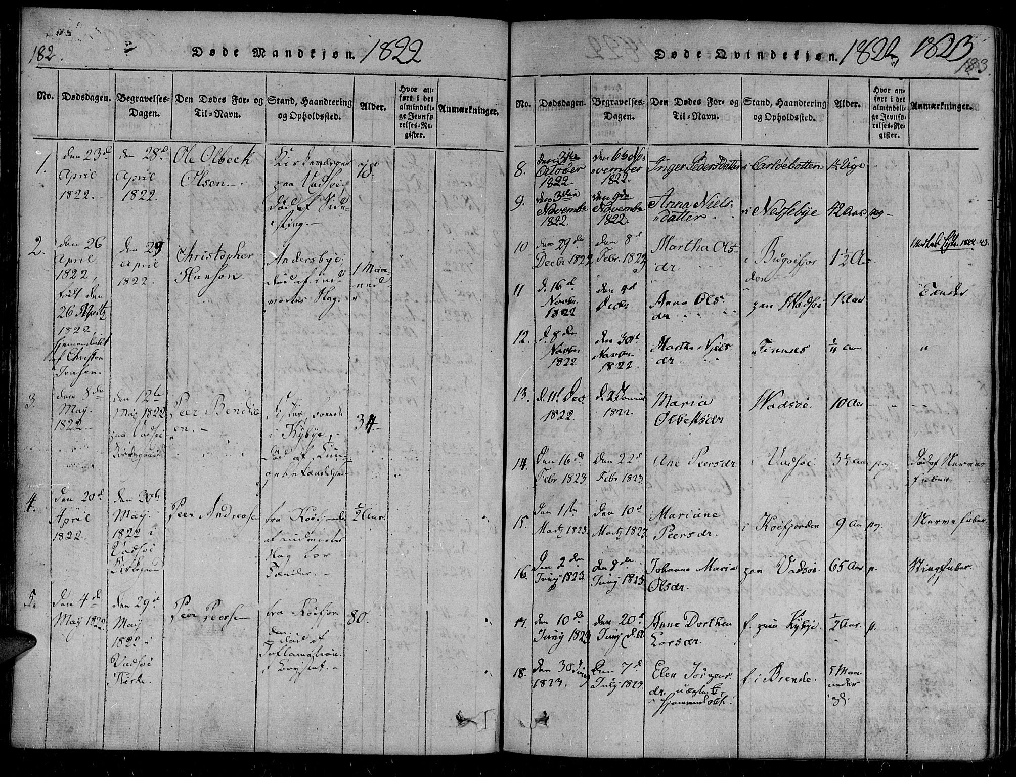 Vadsø sokneprestkontor, AV/SATØ-S-1325/H/Ha/L0003kirke: Parish register (official) no. 3 /1, 1821-1839, p. 182-183