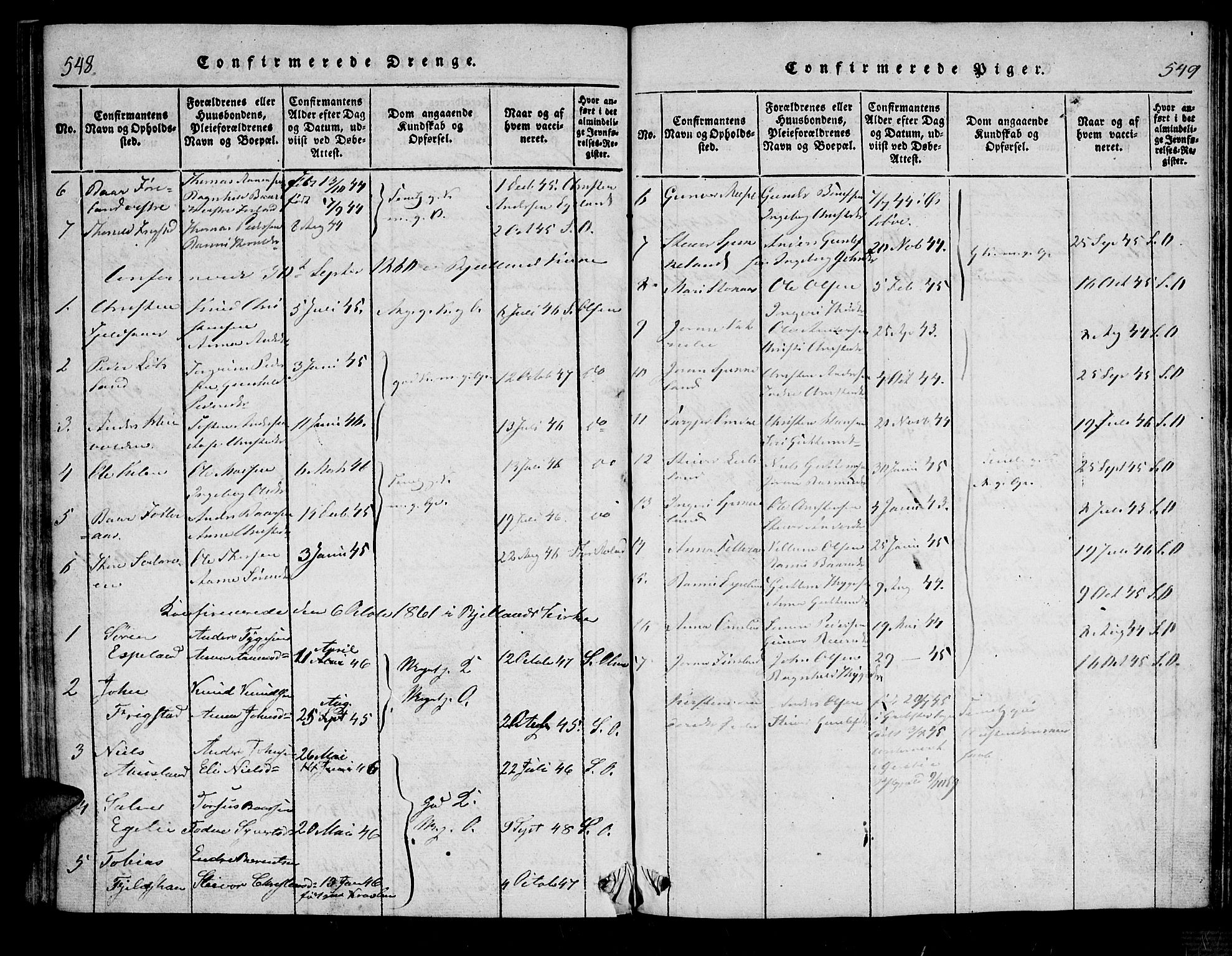 Bjelland sokneprestkontor, AV/SAK-1111-0005/F/Fa/Fab/L0002: Parish register (official) no. A 2, 1816-1869, p. 548-549