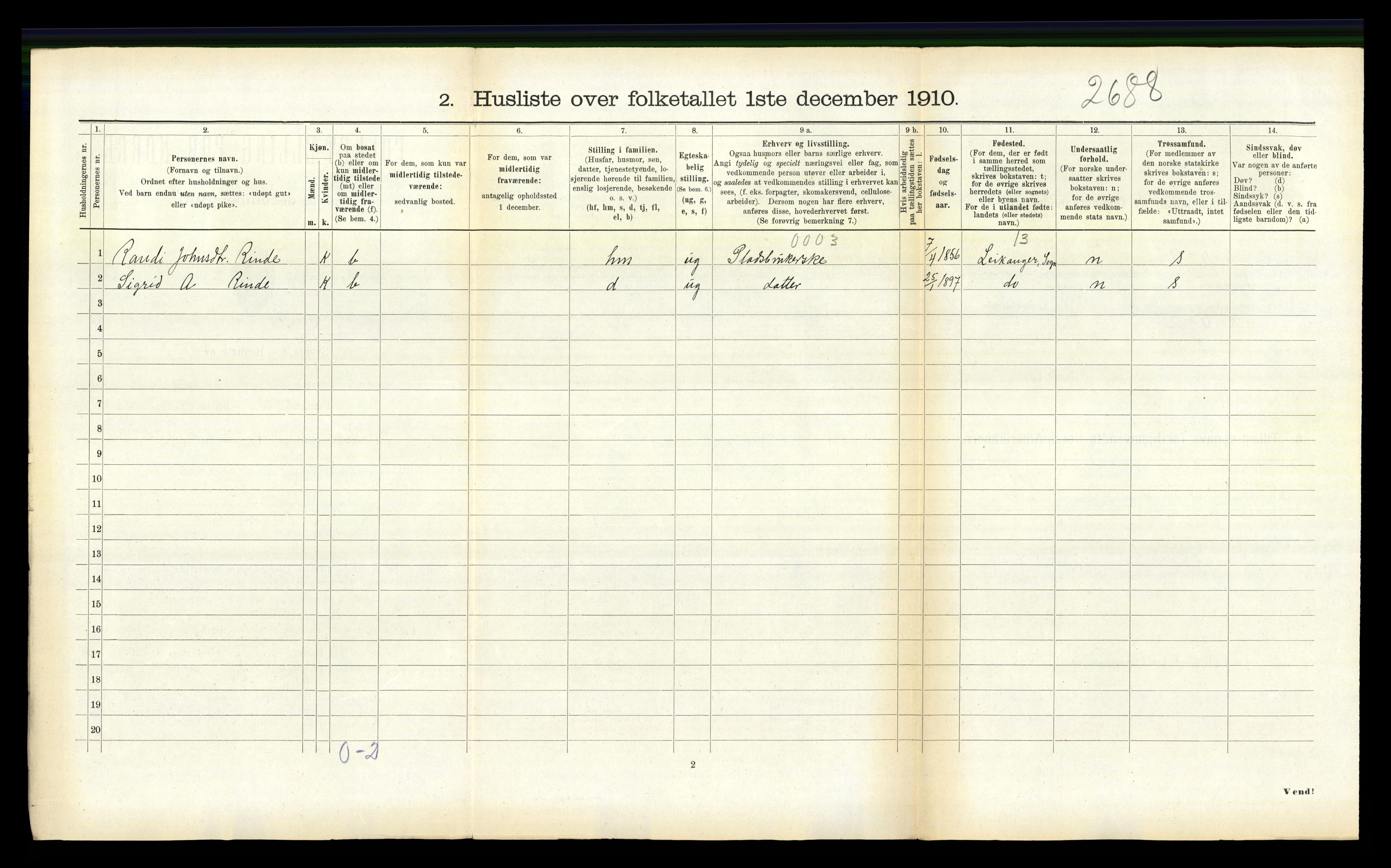 RA, 1910 census for Balestrand, 1910, p. 537