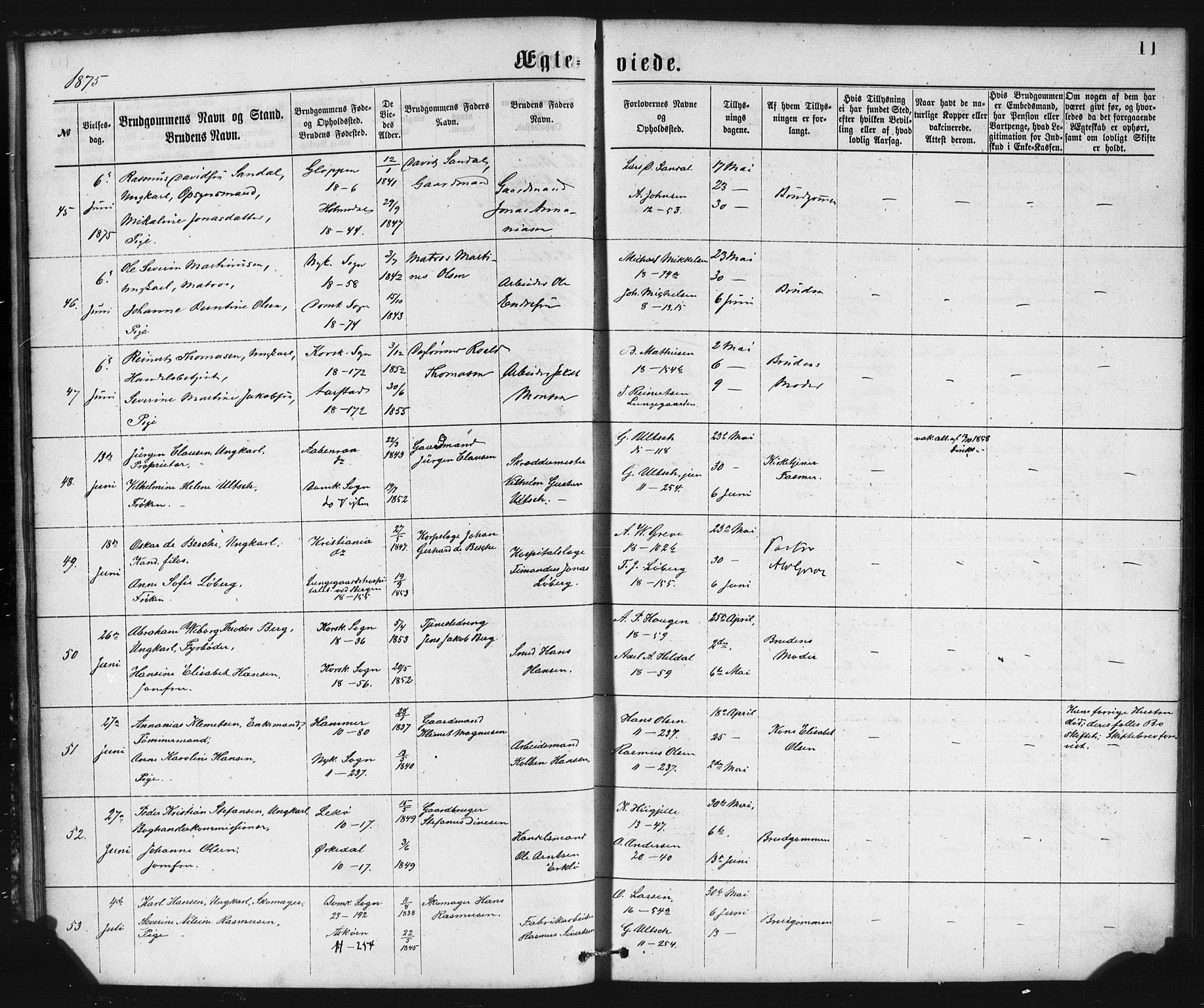 Domkirken sokneprestembete, SAB/A-74801/H/Haa/L0036: Parish register (official) no. D 3, 1875-1880, p. 11