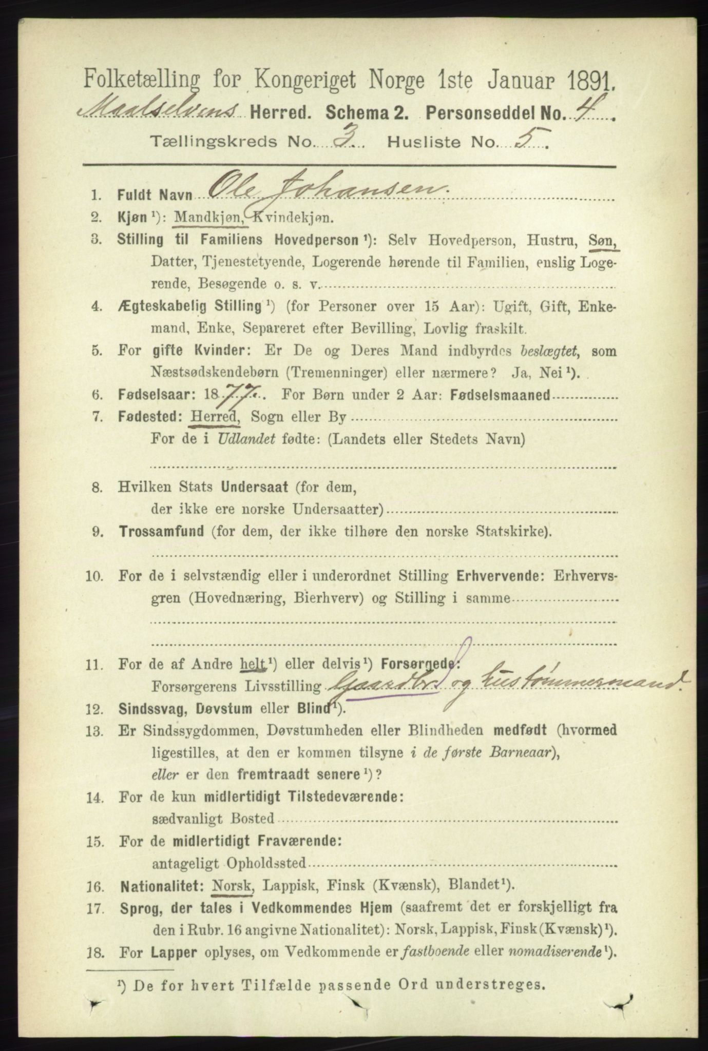 RA, 1891 census for 1924 Målselv, 1891, p. 629