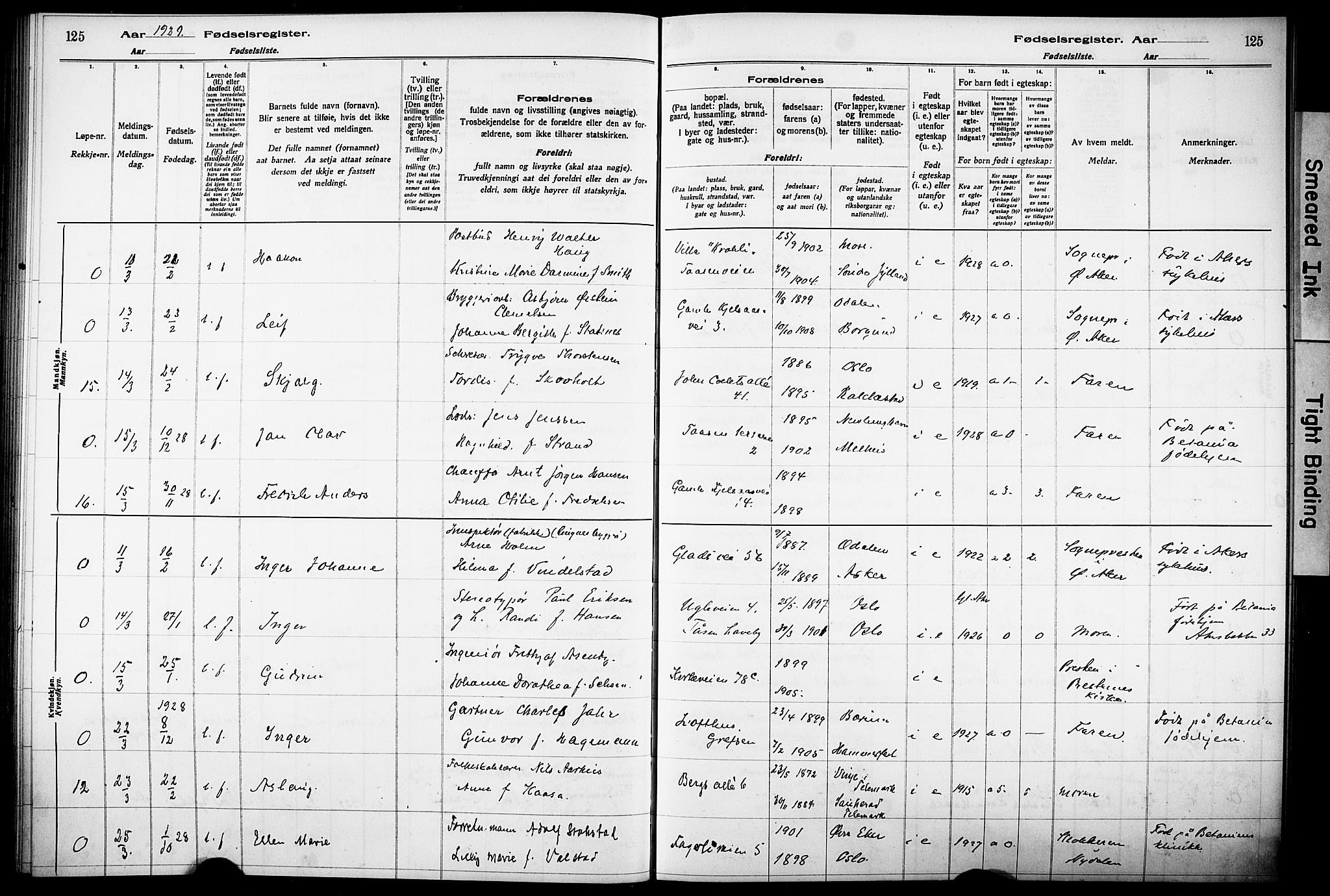 Vestre Aker prestekontor Kirkebøker, AV/SAO-A-10025/J/Ja/L0003: Birth register no. 3, 1926-1930, p. 125