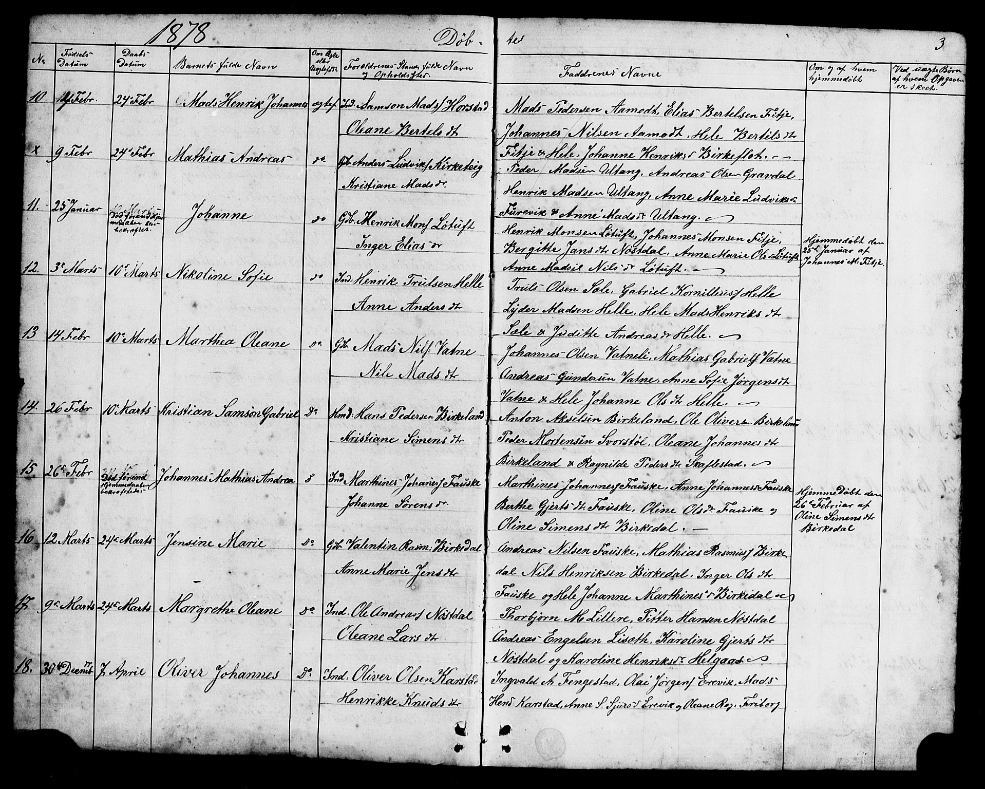 Førde sokneprestembete, SAB/A-79901/H/Hab/Habd/L0002: Parish register (copy) no. D 2, 1878-1880, p. 3