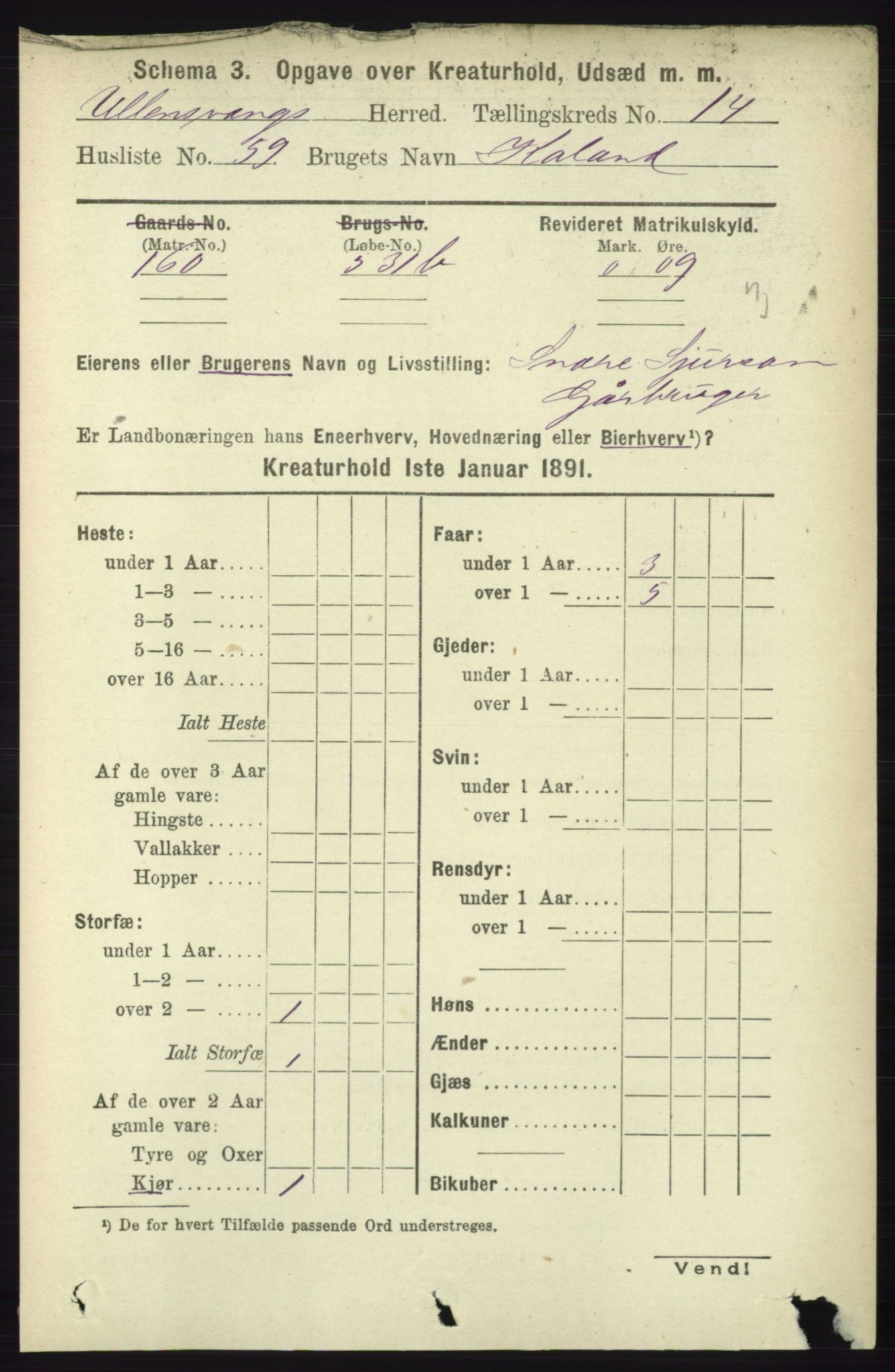 RA, 1891 census for 1230 Ullensvang, 1891, p. 8414