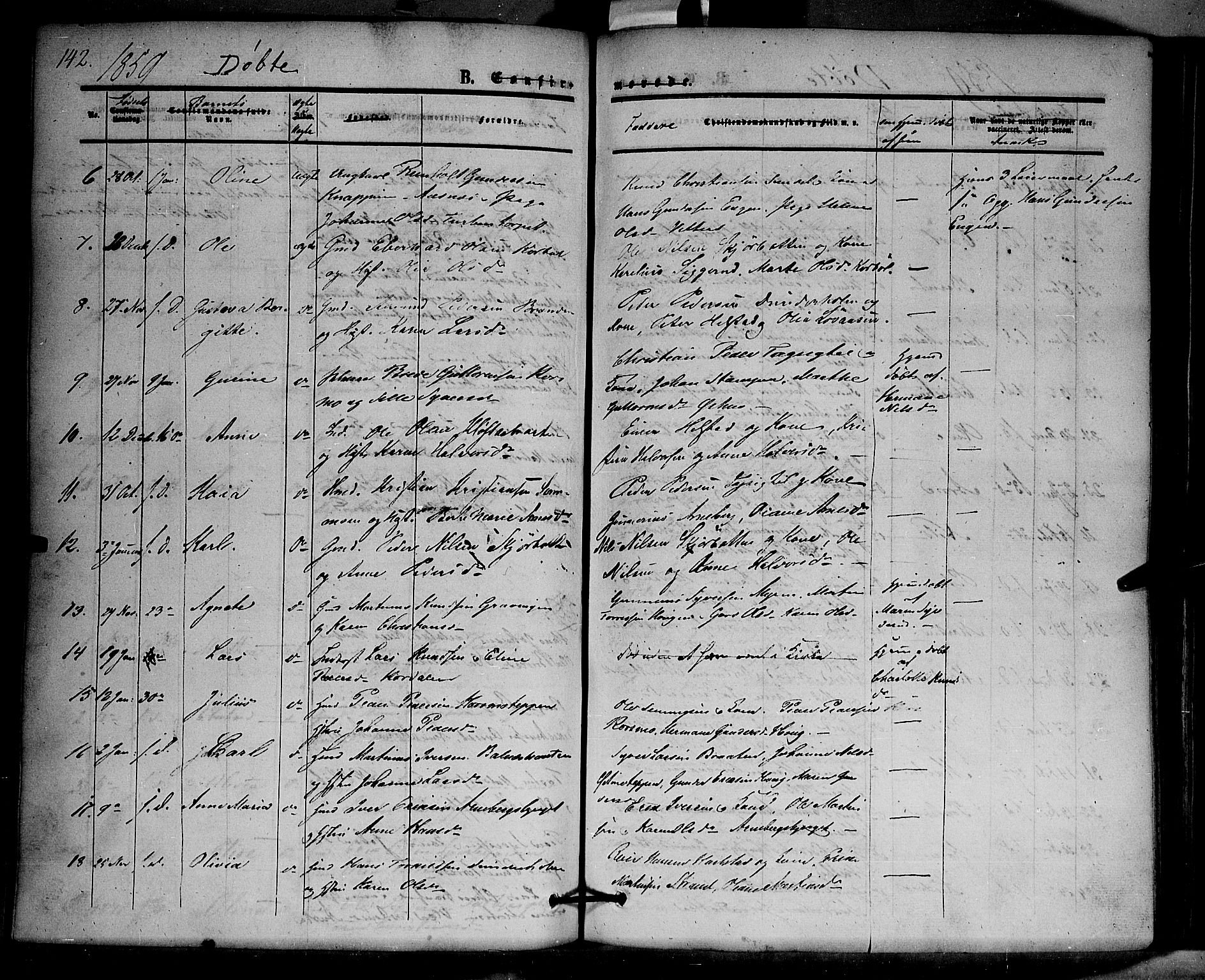 Hof prestekontor, SAH/PREST-038/H/Ha/Haa/L0008: Parish register (official) no. 8, 1849-1861, p. 142