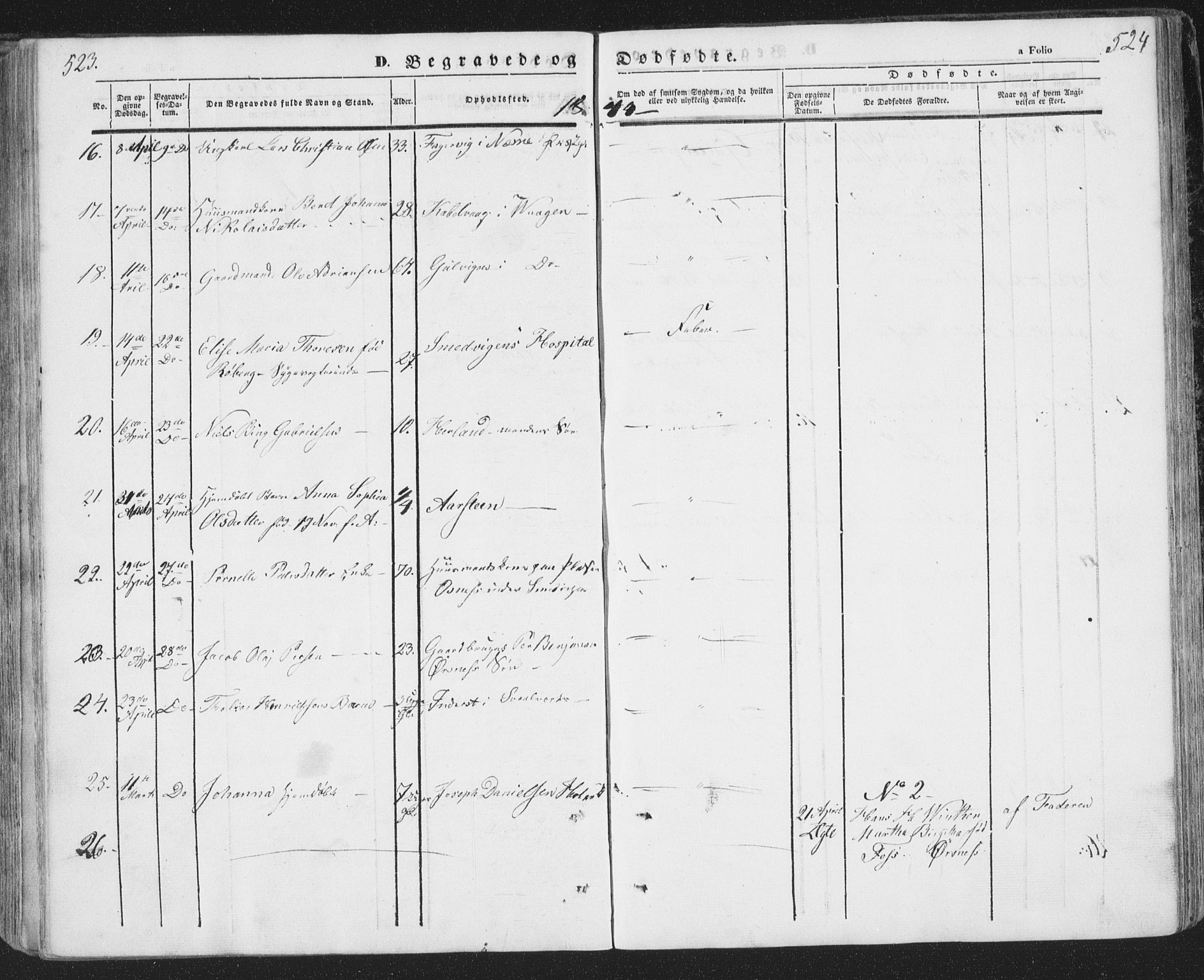 Ministerialprotokoller, klokkerbøker og fødselsregistre - Nordland, AV/SAT-A-1459/874/L1072: Parish register (copy) no. 874C01, 1843-1859, p. 523-524