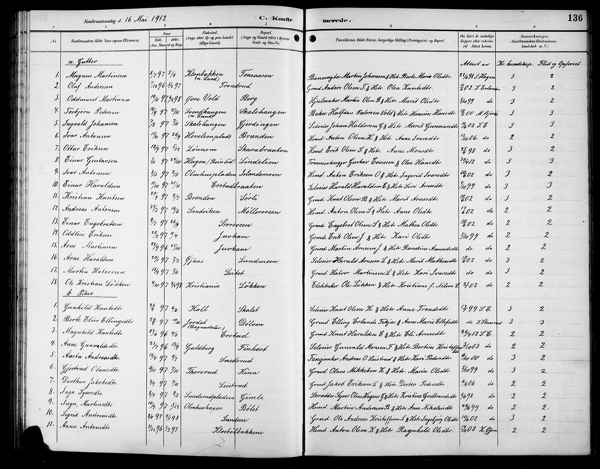 Sør-Aurdal prestekontor, AV/SAH-PREST-128/H/Ha/Hab/L0009: Parish register (copy) no. 9, 1894-1924, p. 136