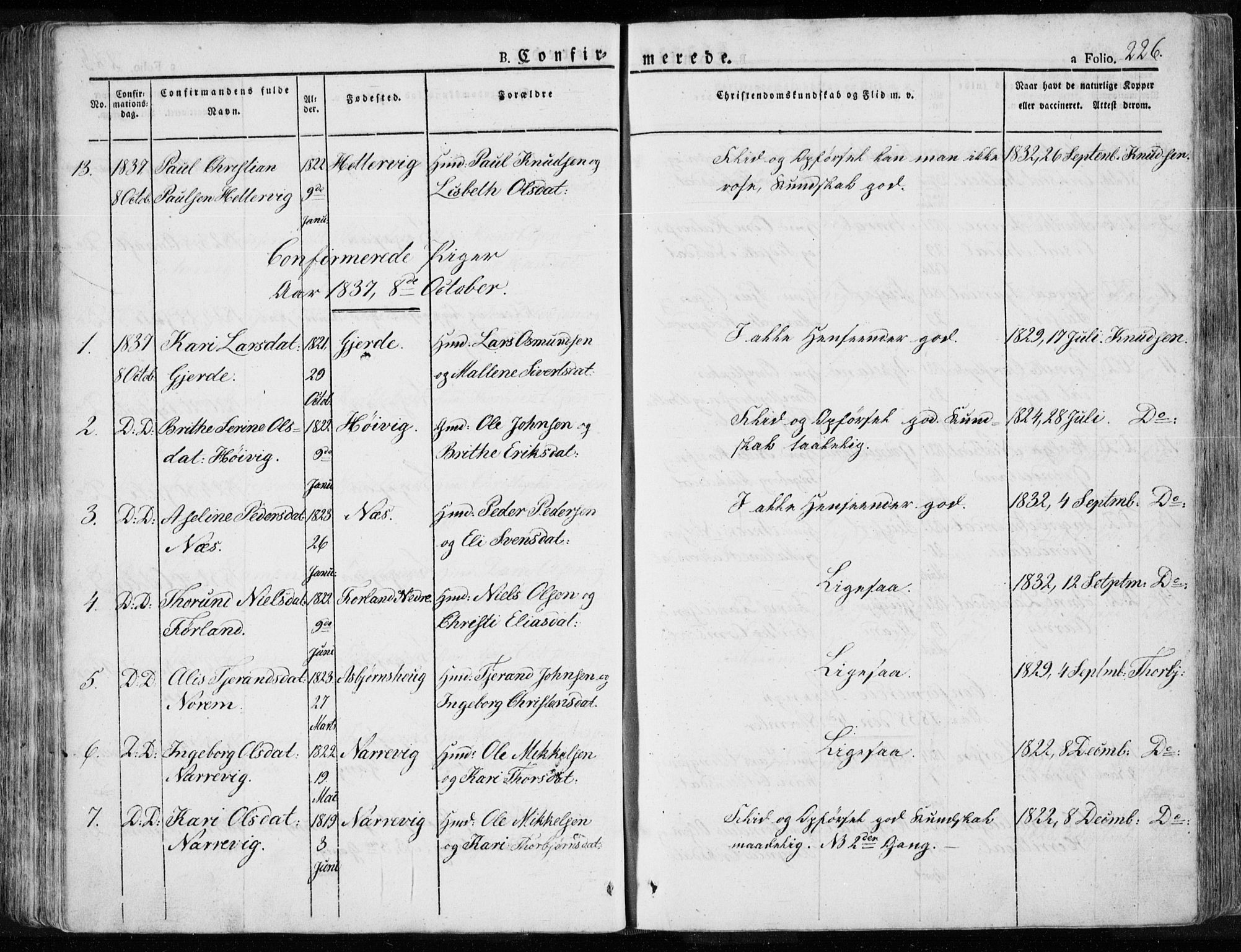Tysvær sokneprestkontor, SAST/A -101864/H/Ha/Haa/L0001: Parish register (official) no. A 1.1, 1831-1856, p. 226
