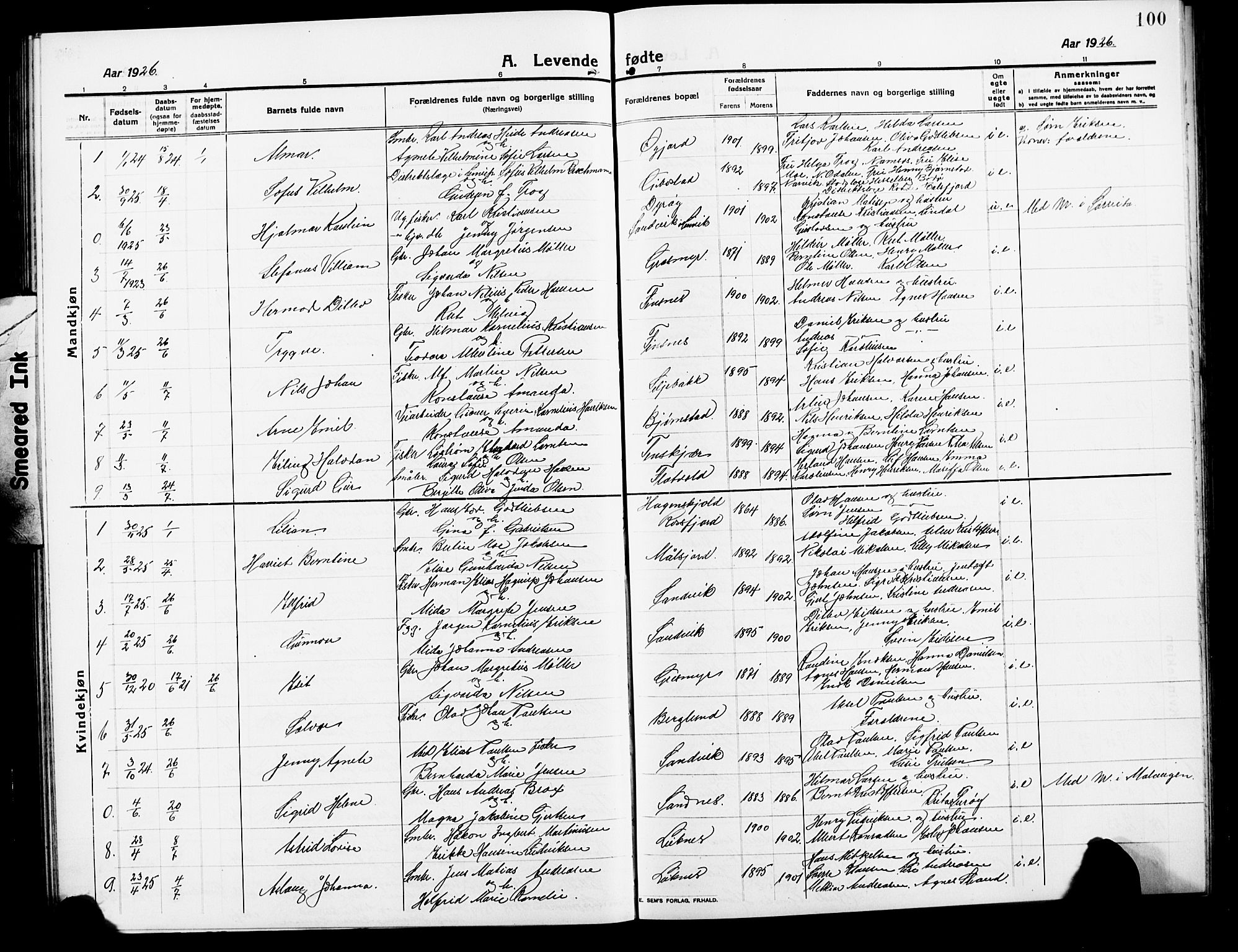 Lenvik sokneprestembete, SATØ/S-1310/H/Ha/Hab/L0009klokker: Parish register (copy) no. 9, 1912-1926, p. 100