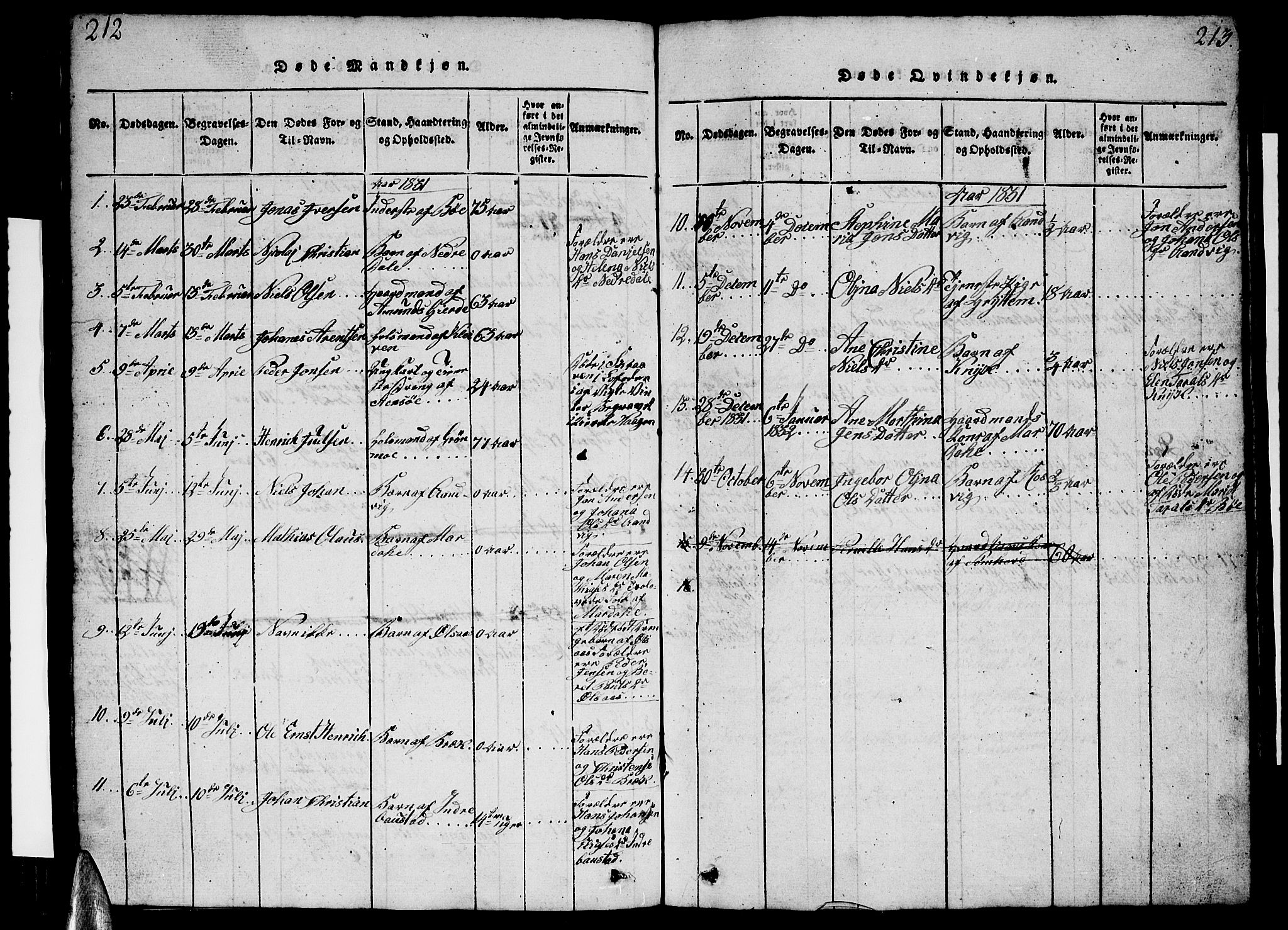 Ministerialprotokoller, klokkerbøker og fødselsregistre - Nordland, AV/SAT-A-1459/812/L0186: Parish register (copy) no. 812C04, 1820-1849, p. 212-213