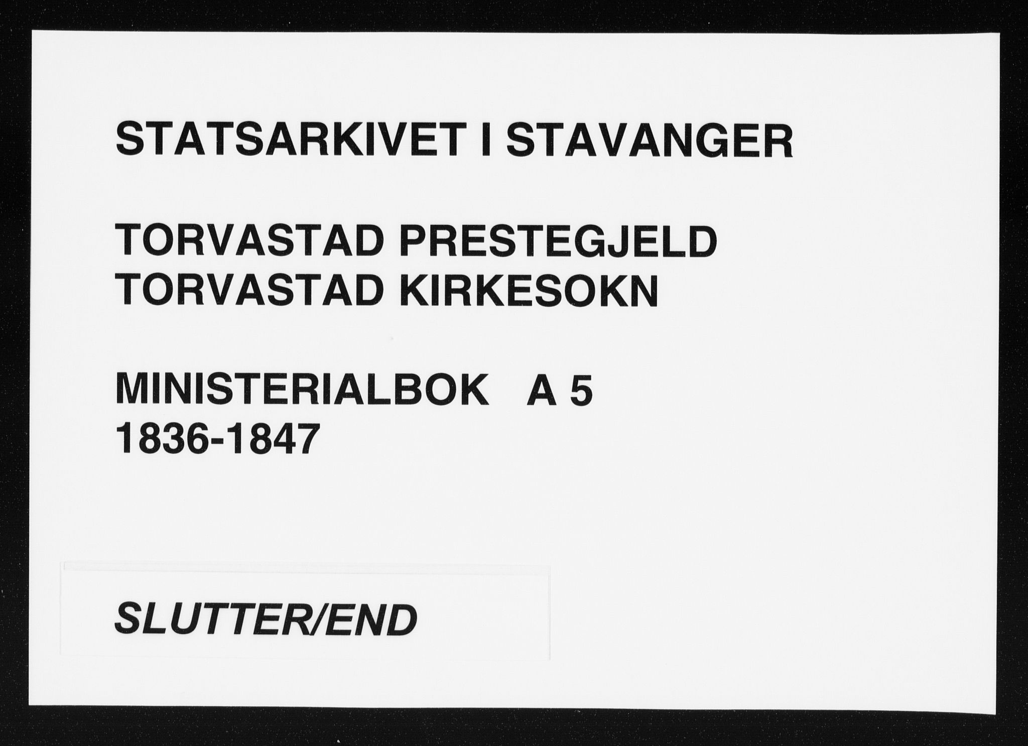 Torvastad sokneprestkontor, AV/SAST-A -101857/H/Ha/Haa/L0005: Parish register (official) no. A 5, 1836-1847