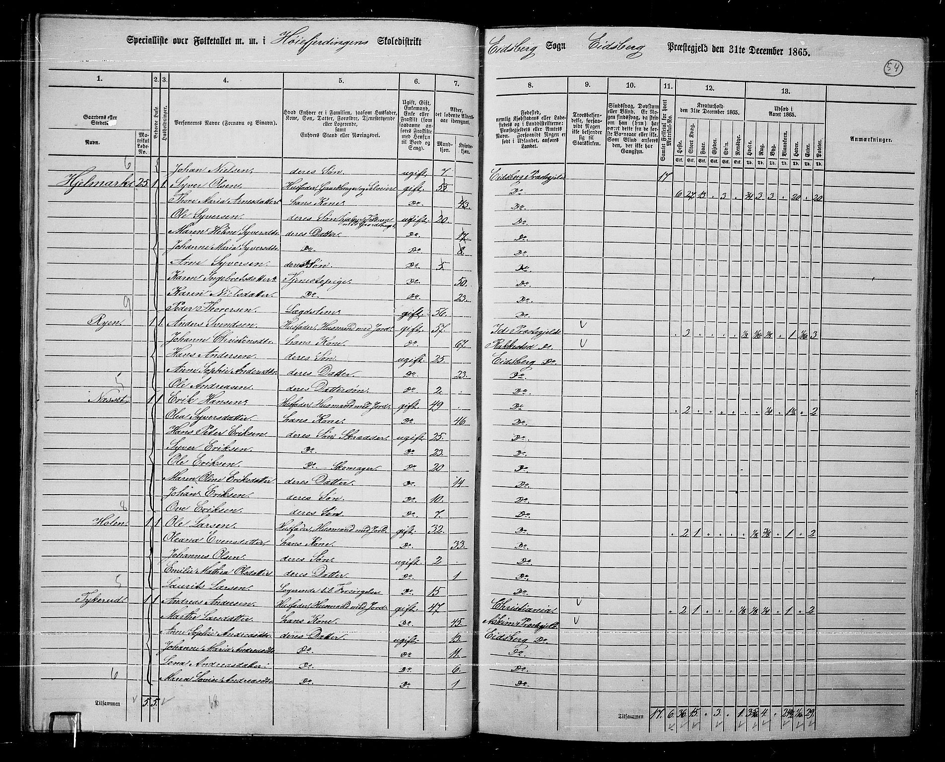 RA, 1865 census for Eidsberg, 1865, p. 46