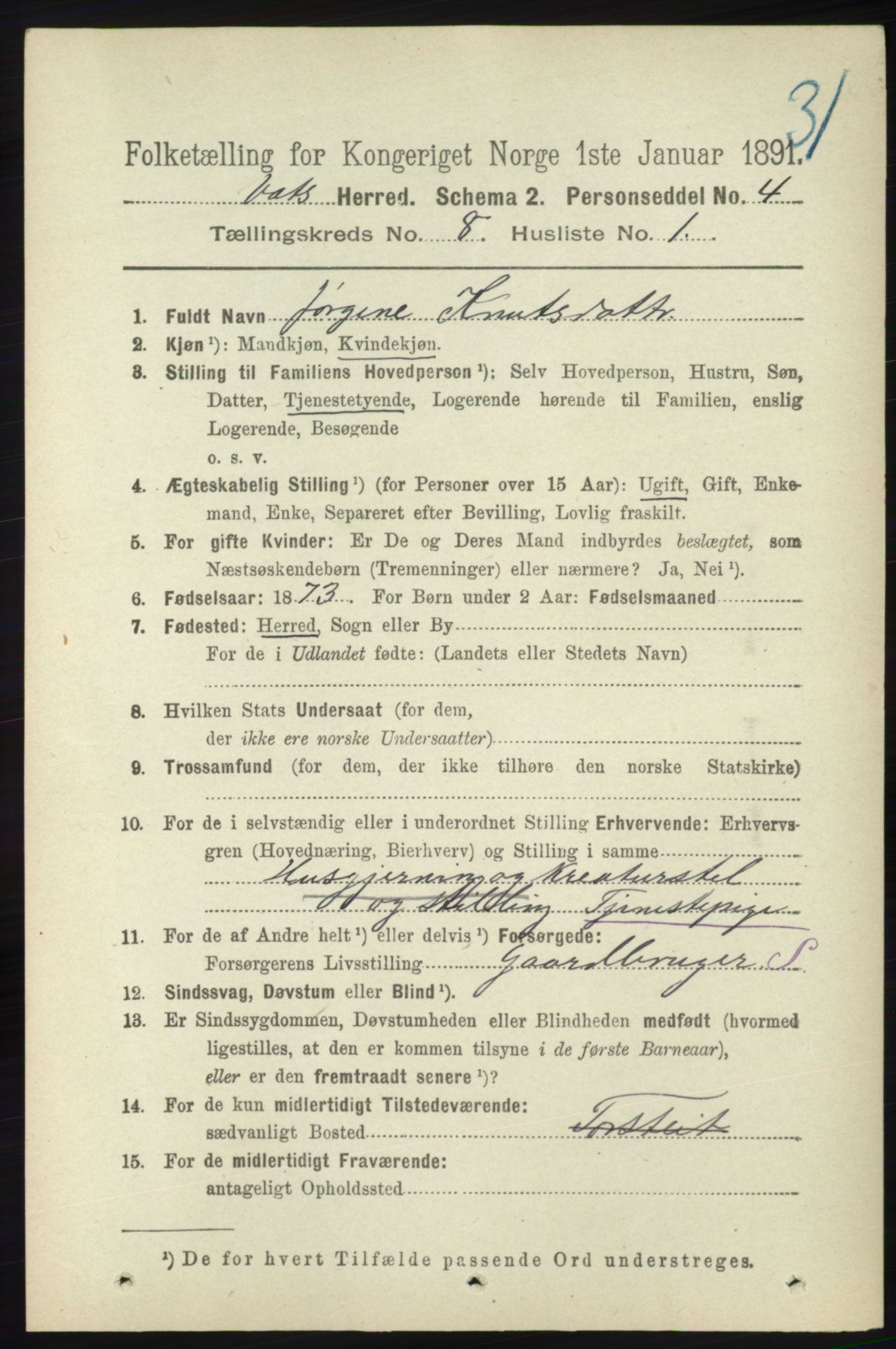 RA, 1891 census for 1155 Vats, 1891, p. 1336