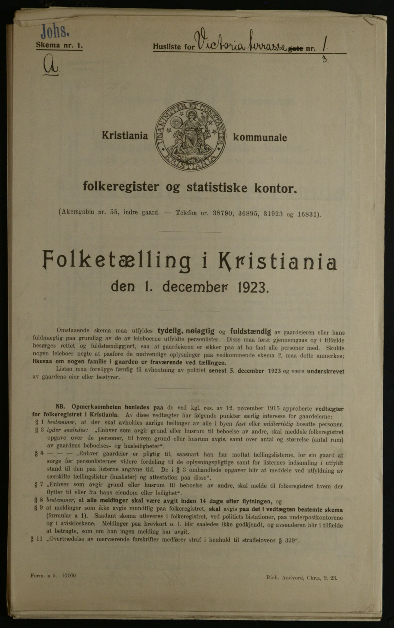 OBA, Municipal Census 1923 for Kristiania, 1923, p. 136295